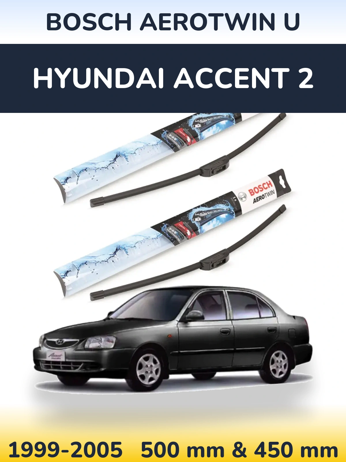 Sada předních stěračů BOSCH AeroTwin U 500 a 450 mm pro Hyundai Accent 2 1999-2005
