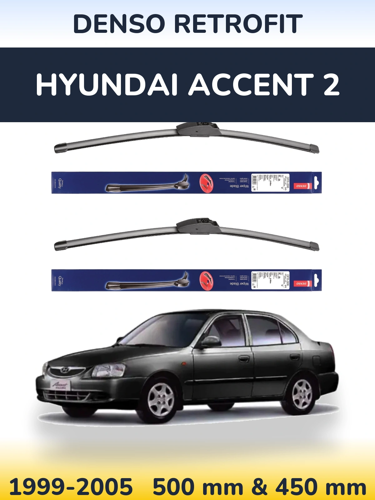 Sada předních stěračů Denso Retrofit 500 a 450 mm pro Hyundai Accent 2 1999-2005