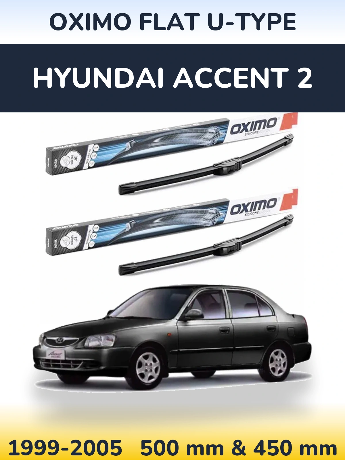 Sada předních stěračů Oximo Flat U-type 500 a 450 mm pro Hyundai Accent 2 1999-2005
