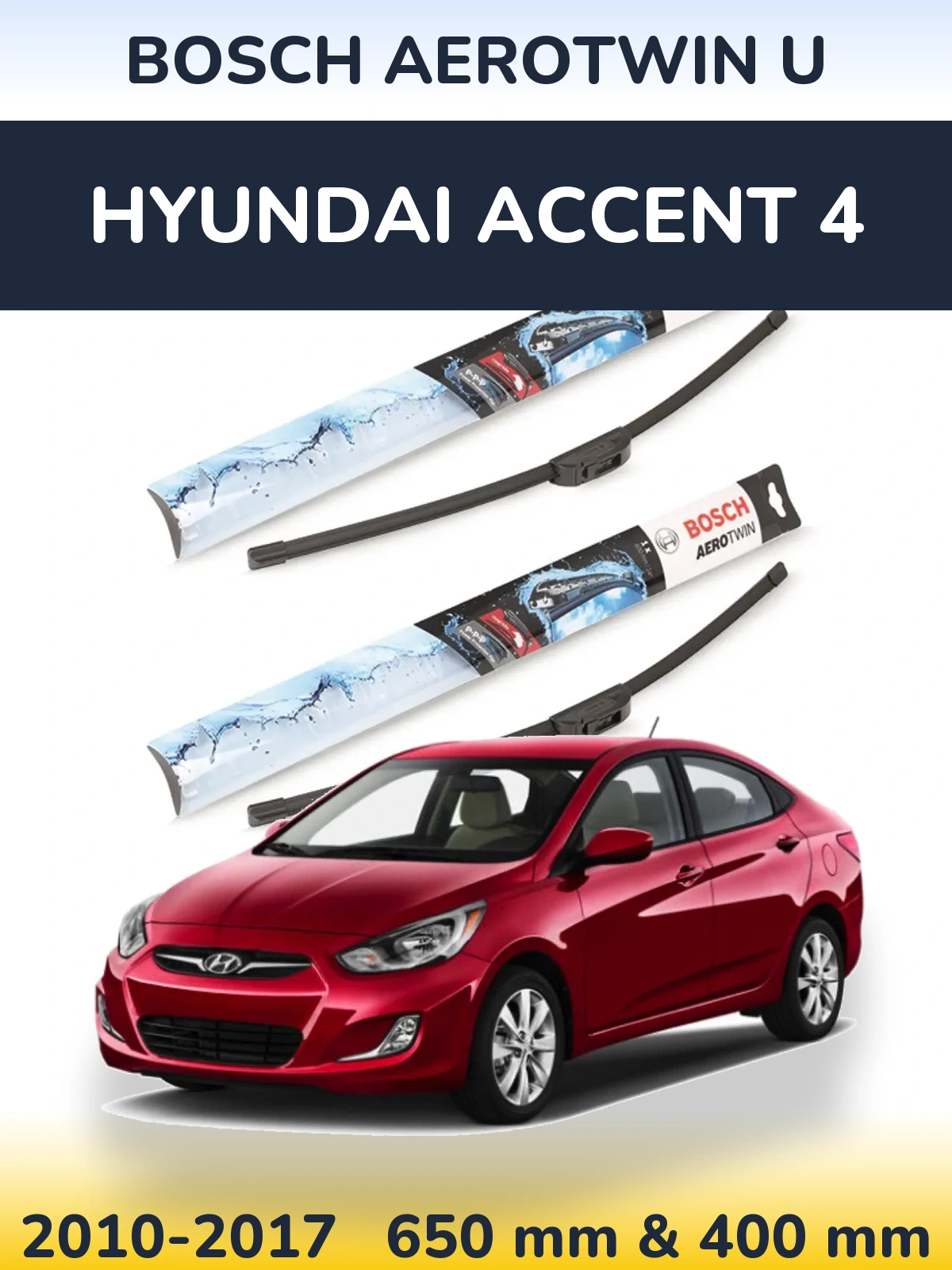 Sada předních stěračů BOSCH AeroTwin U 650 a 400 mm pro Hyundai Accent 4 2010-2017