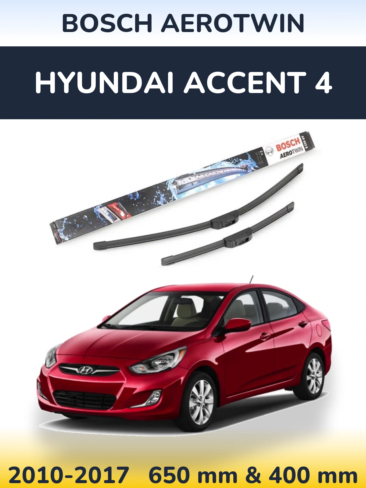 Sada předních stěračů BOSCH AeroTwin 650 a 400 mm pro Hyundai Accent 4 2010-2017