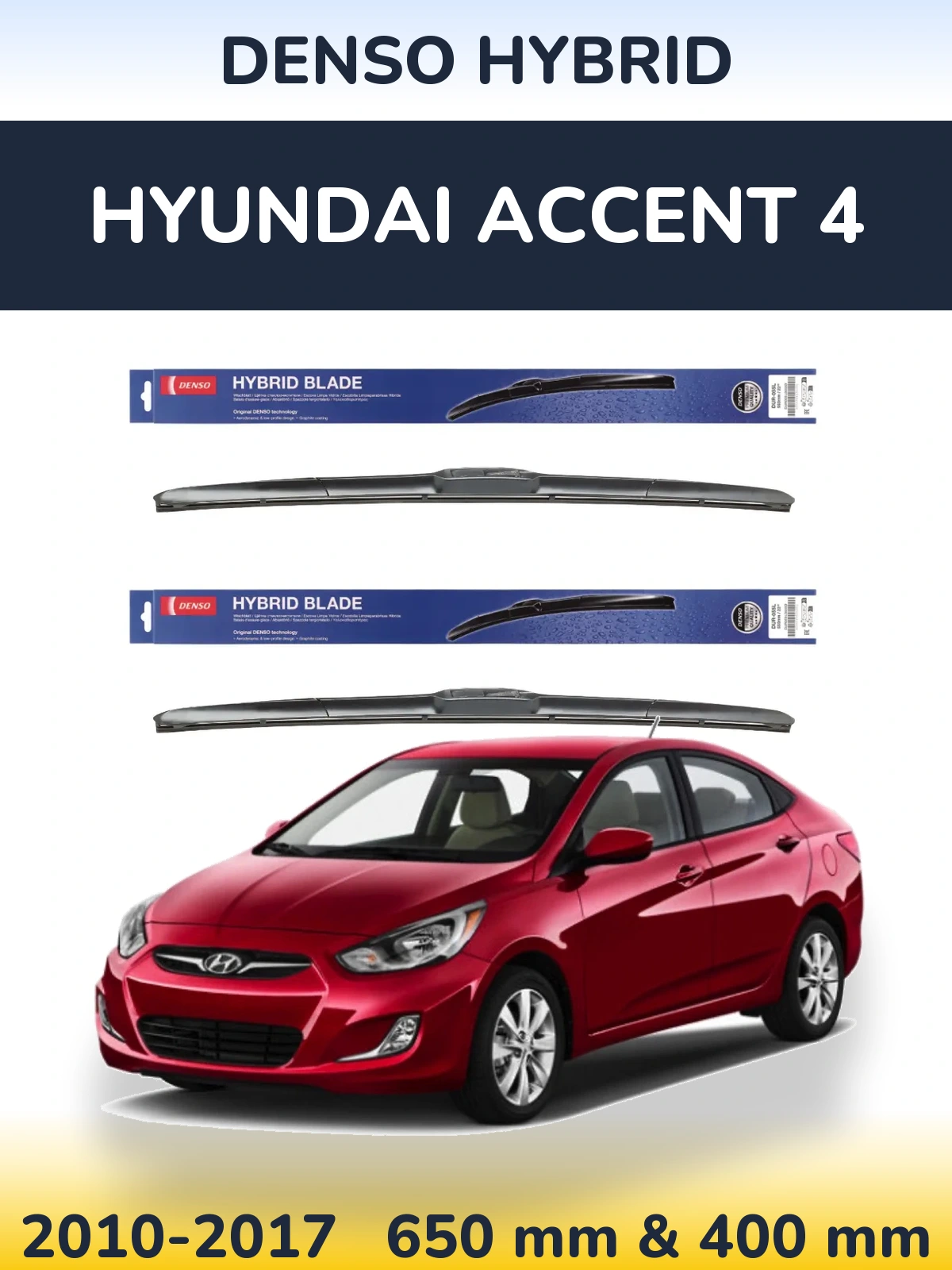 Sada předních stěračů Denso Hybrid 650 a 400 mm pro Hyundai Accent 4 2010-2017