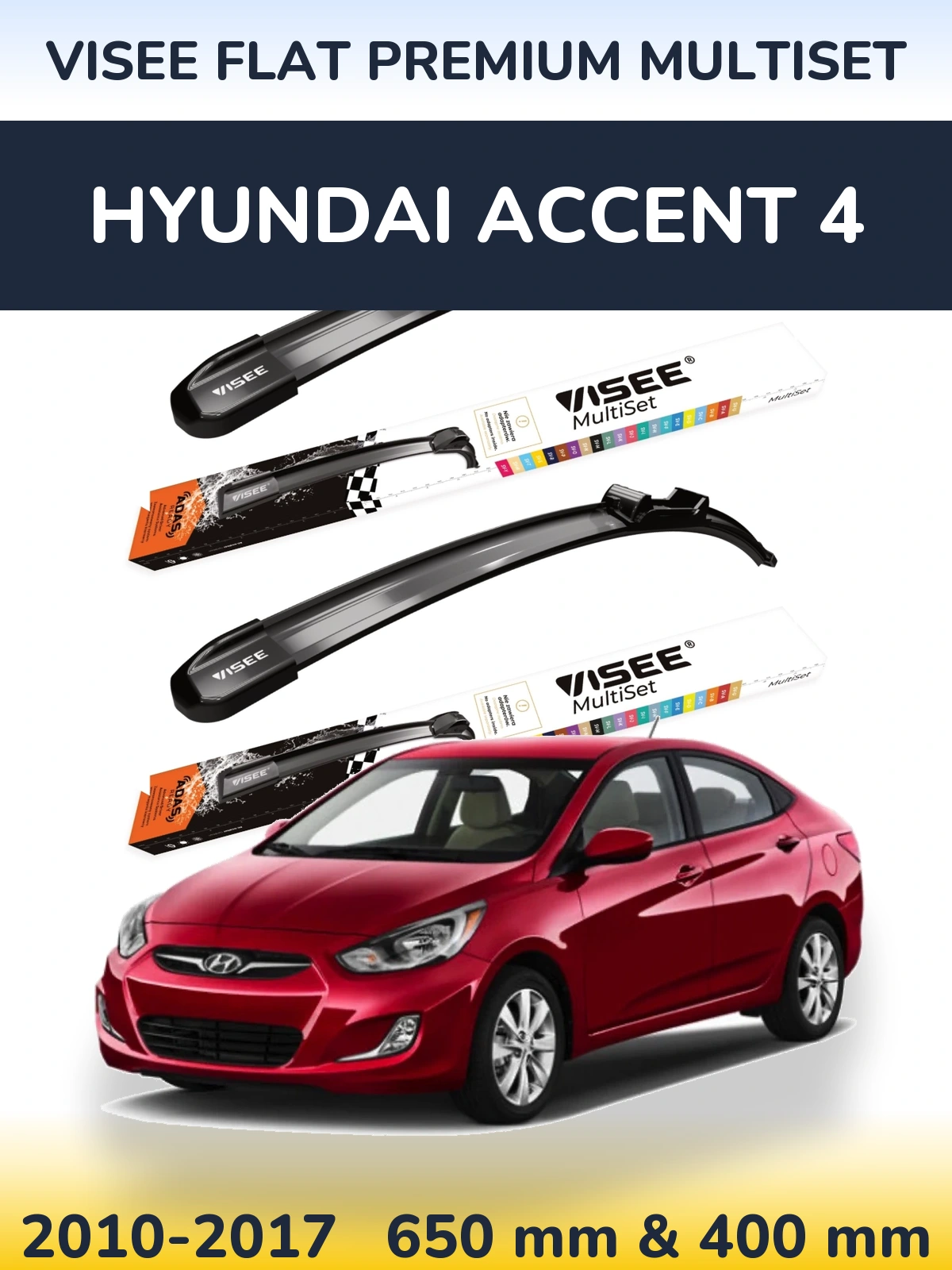 Sada předních stěračů VISEE FLAT PREMIUM MultiSet 650 a 400 mm pro Hyundai Accent 4 2010-2017