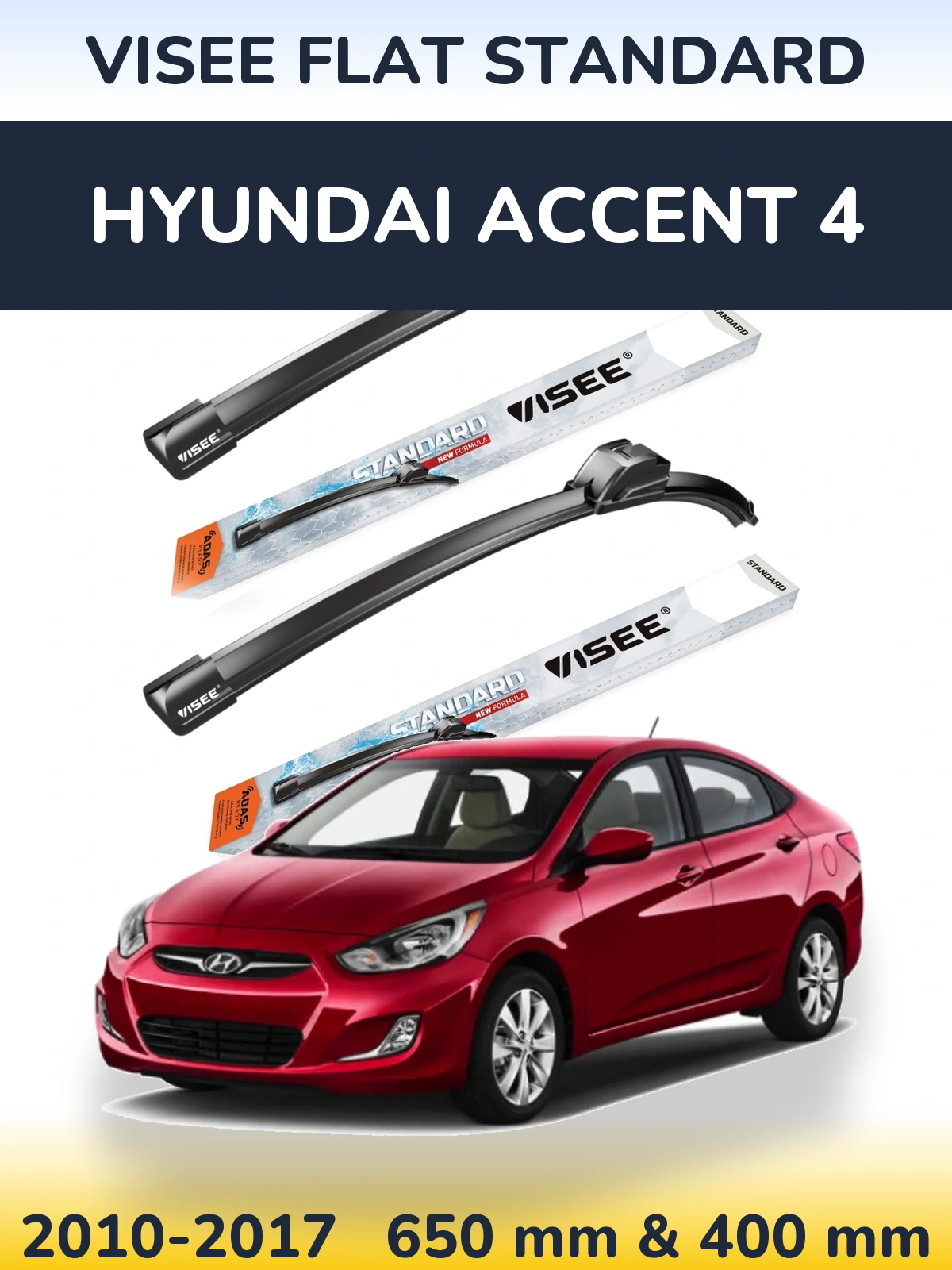 Sada předních stěračů VISEE FLAT STANDARD 650 a 400 mm pro Hyundai Accent 4 2010-2017