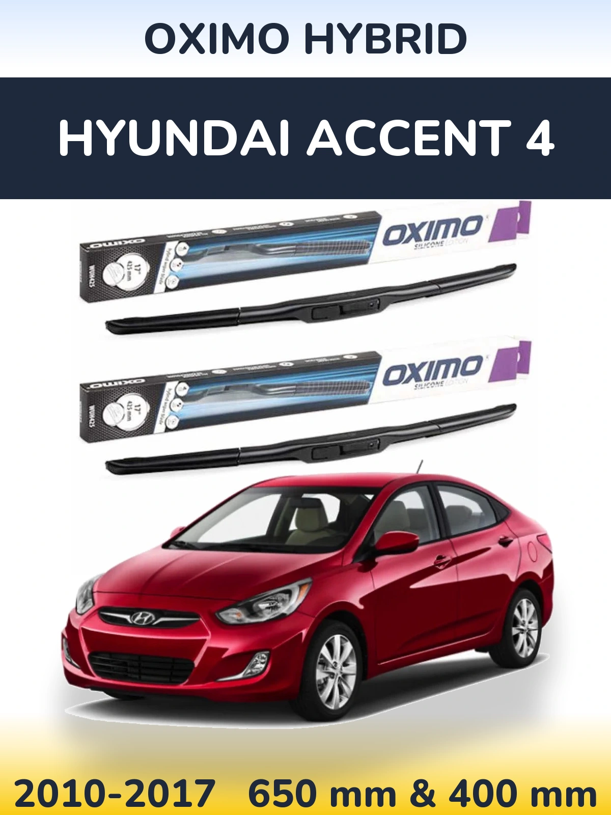 Sada předních stěračů Oximo Hybrid 650 a 400 mm pro Hyundai Accent 4 2010-2017