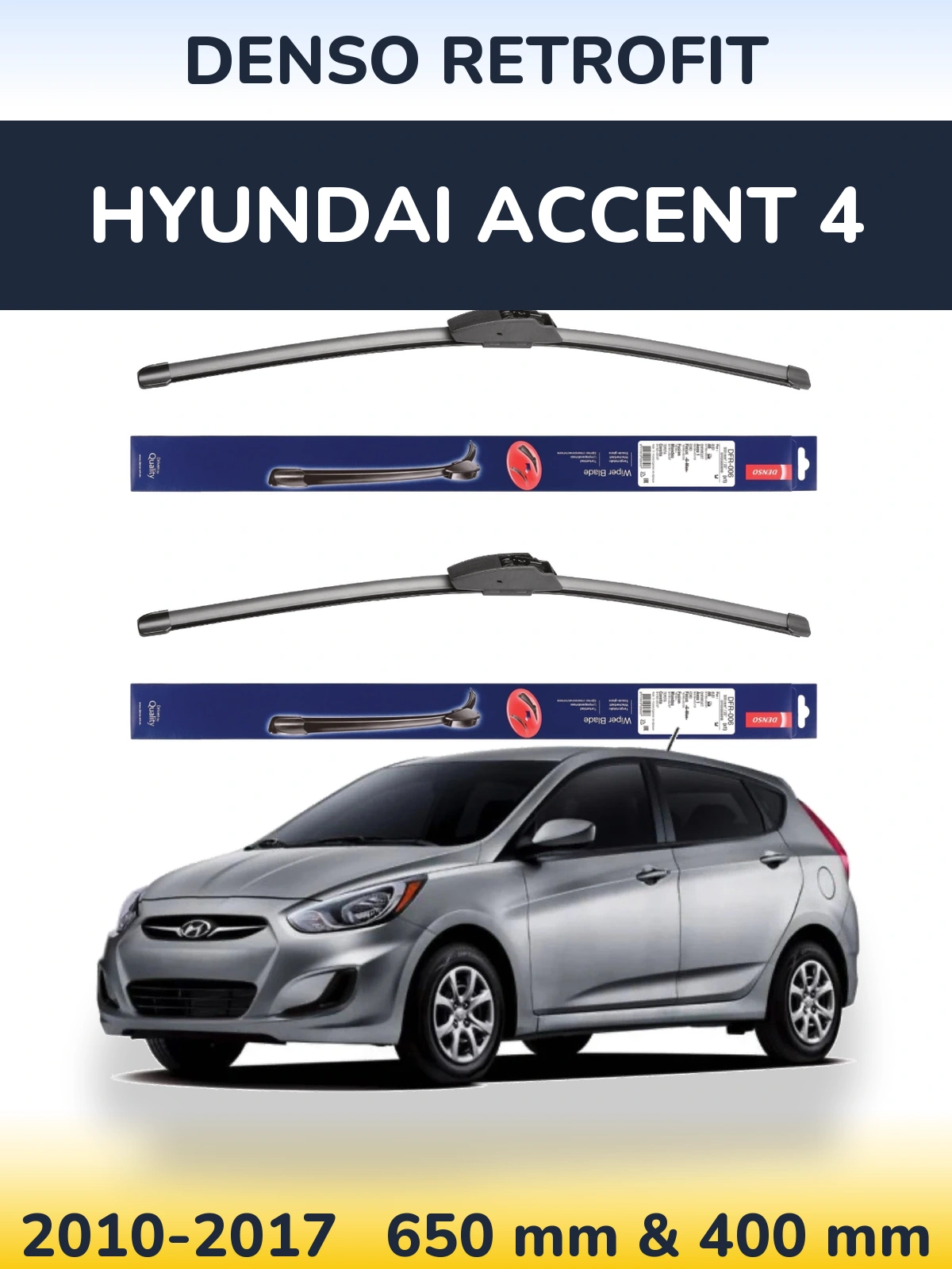 Sada předních stěračů Denso Retrofit 650 a 400 mm pro Hyundai Accent 4 2010-2017