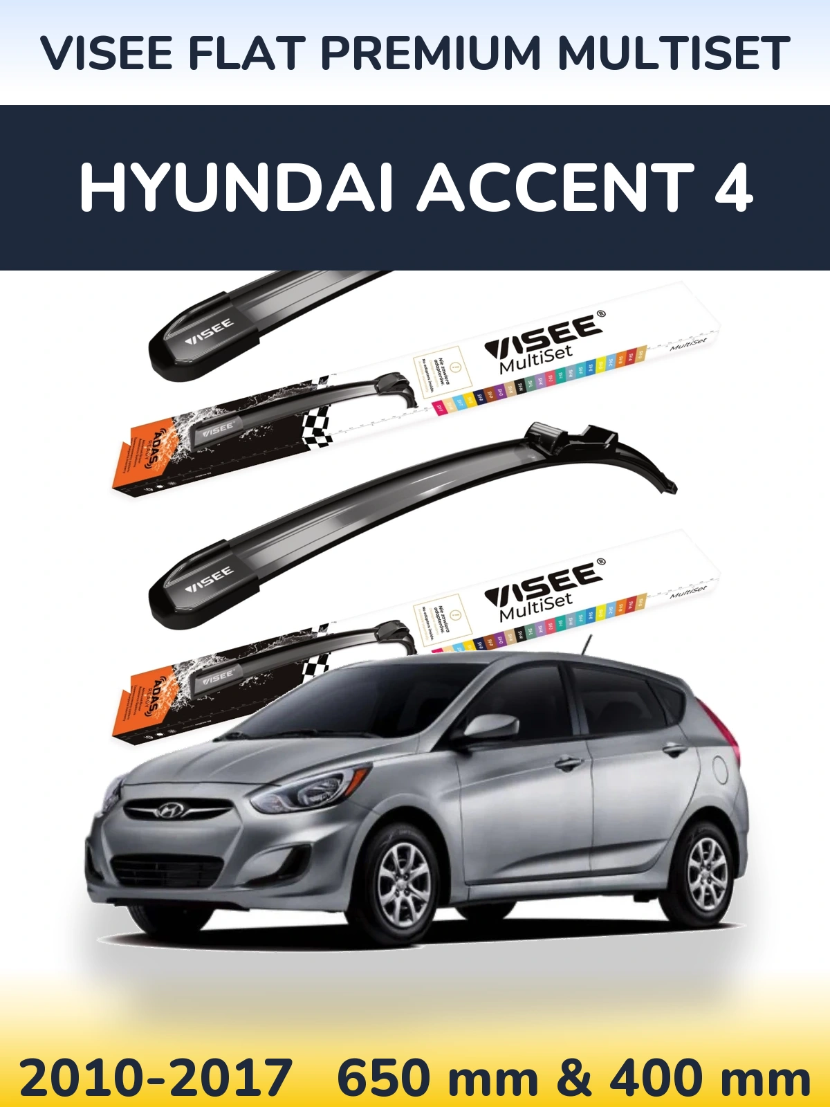 Sada předních stěračů VISEE FLAT PREMIUM MultiSet 650 a 400 mm pro Hyundai Accent 4 2010-2017