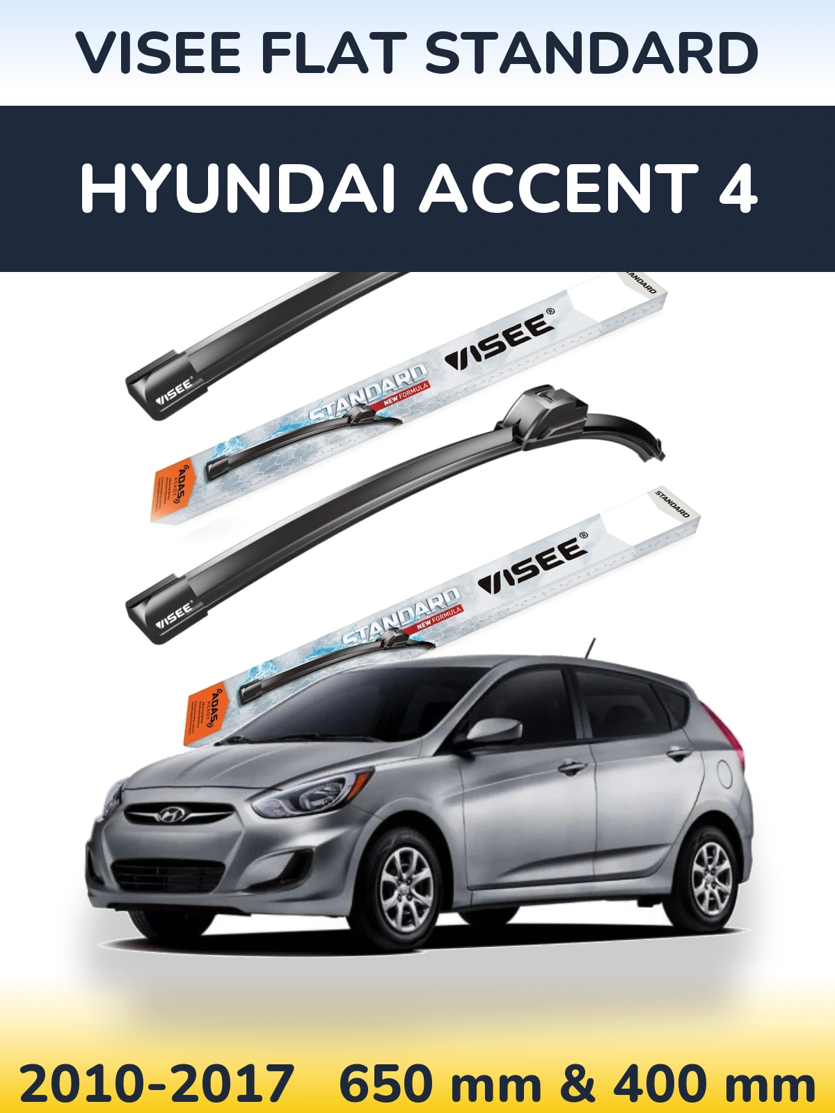 Sada předních stěračů VISEE FLAT STANDARD 650 a 400 mm pro Hyundai Accent 4 2010-2017
