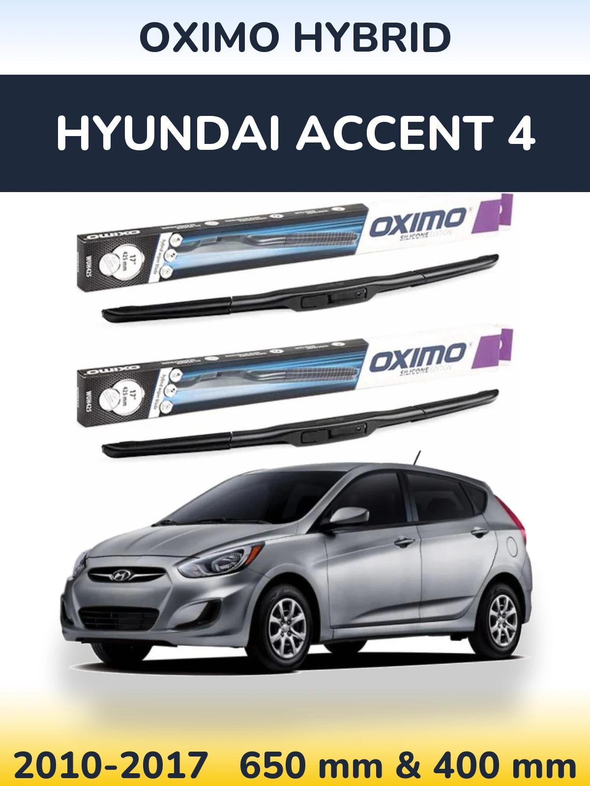 Sada předních stěračů Oximo Hybrid 650 a 400 mm pro Hyundai Accent 4 2010-2017