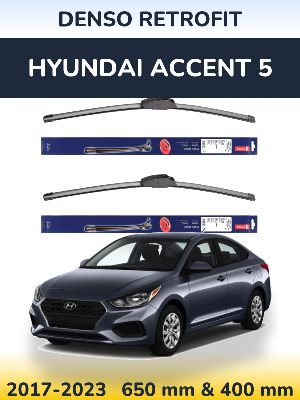 Sada předních stěračů Denso Retrofit 650 a 400 mm pro Hyundai Accent 5 2017-2023