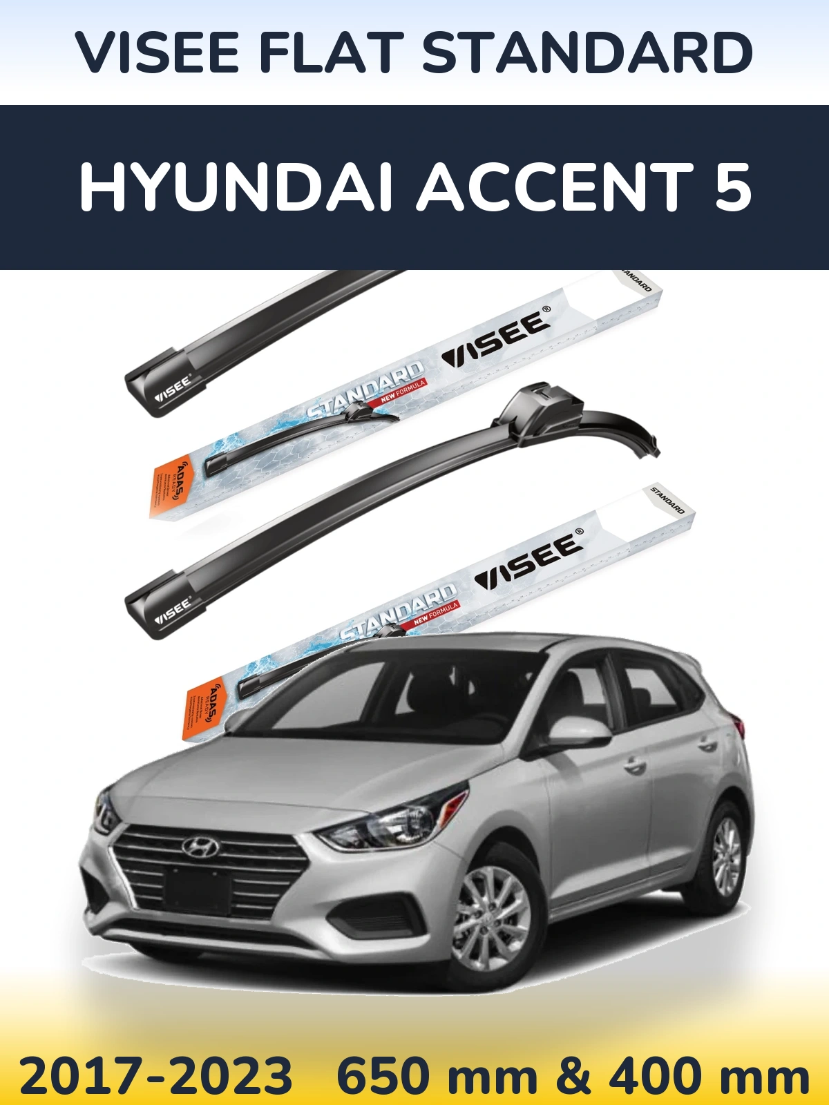 Sada předních stěračů VISEE FLAT STANDARD 650 a 400 mm pro Hyundai Accent 5 2017-2023