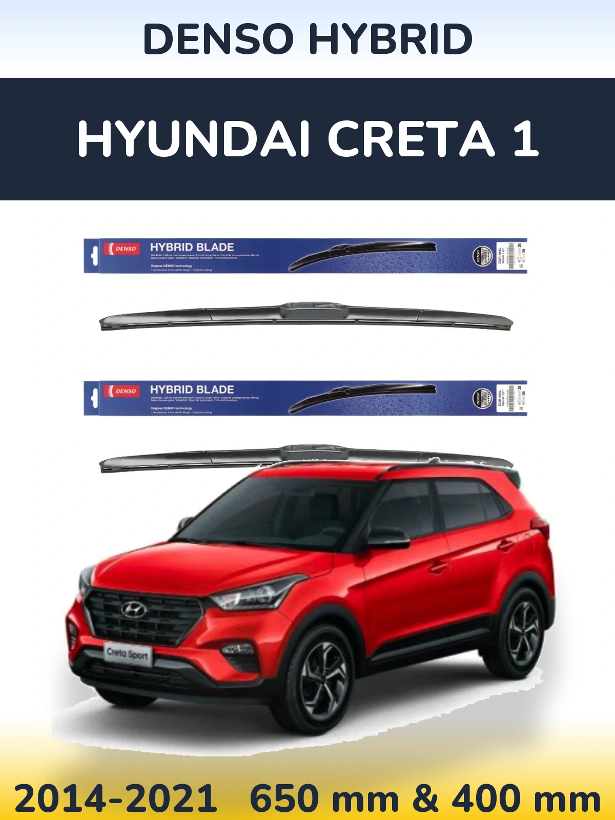 Sada předních stěračů Denso Hybrid 650 a 400 mm pro Hyundai Creta 1 2014-2021