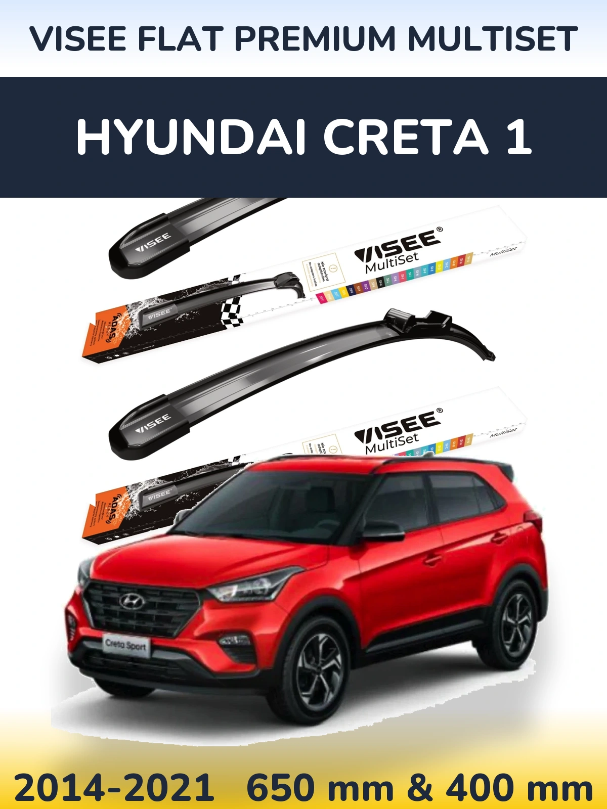 Sada předních stěračů VISEE FLAT PREMIUM MultiSet 650 a 400 mm pro Hyundai Creta 1 2014-2021