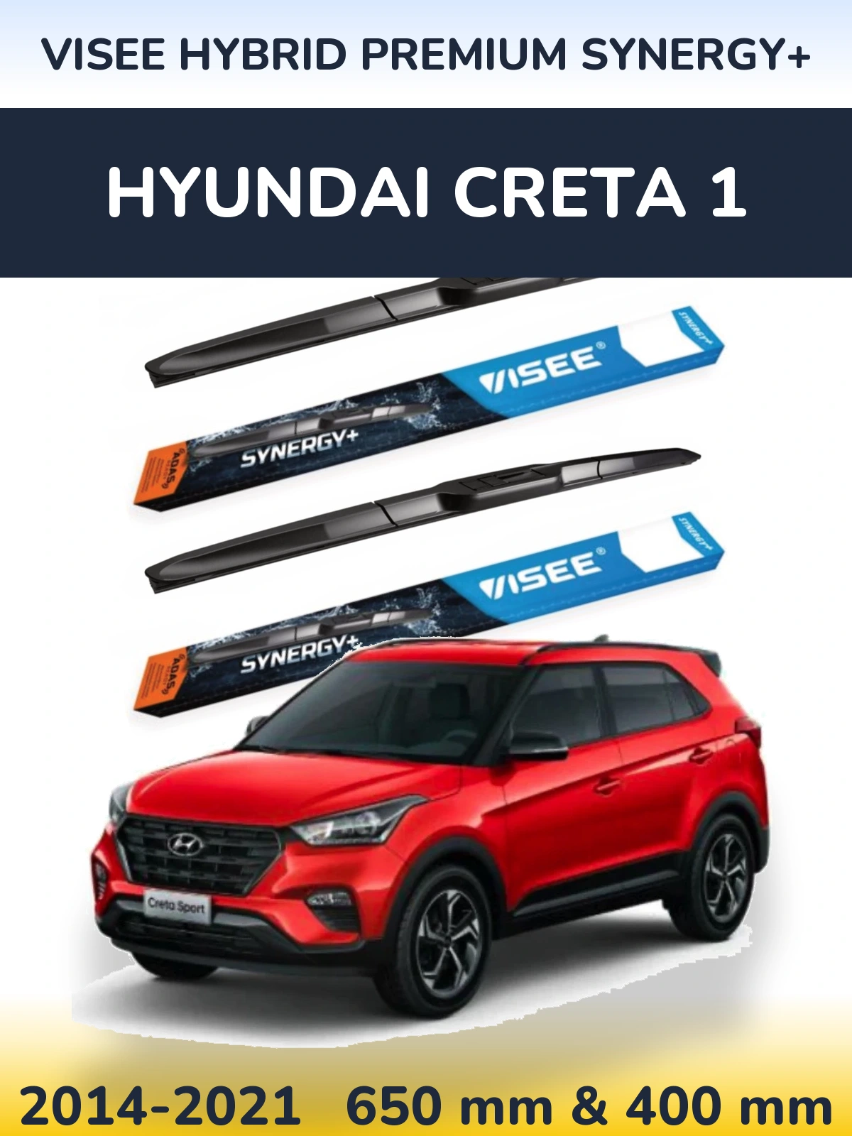 Sada předních stěračů VISEE HYBRID PREMIUM SYNERGY+ 650 a 400 mm pro Hyundai Creta 1 2014-2021