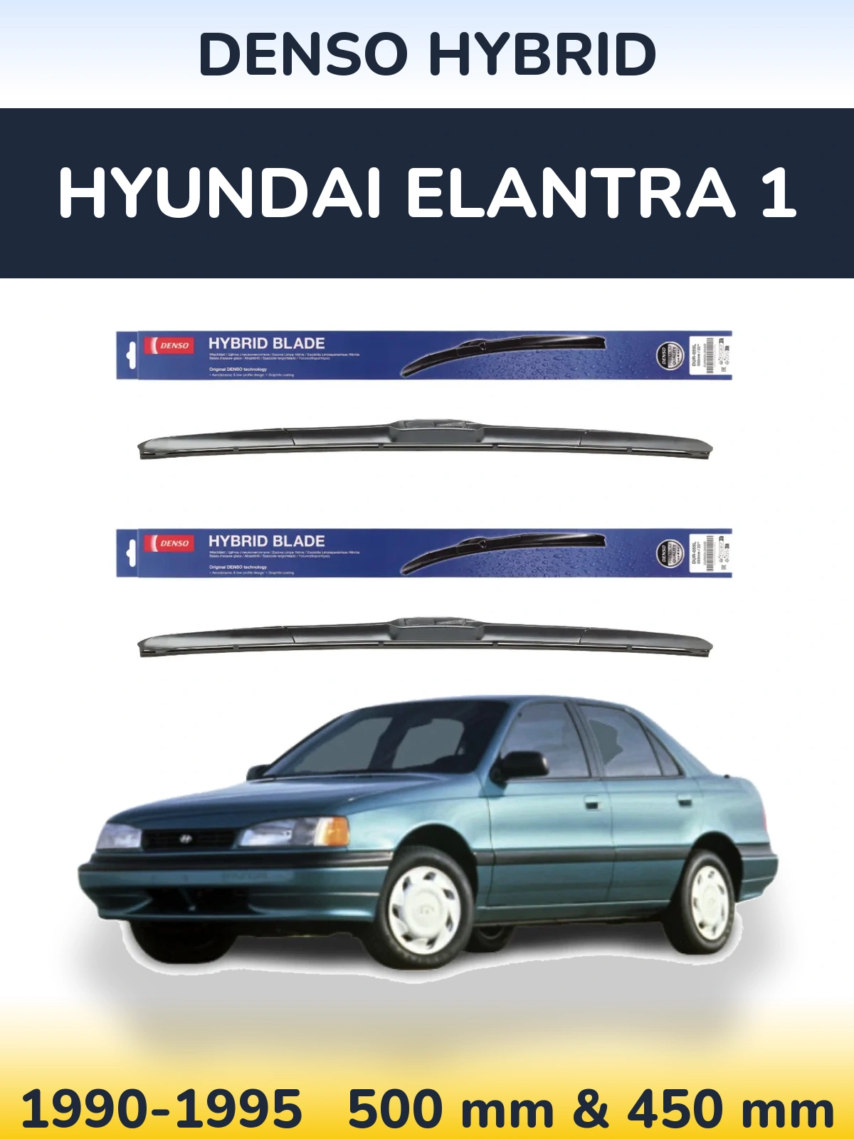 Sada předních stěračů Denso Hybrid 500 a 450 mm pro Hyundai Elantra 1 1990-1995