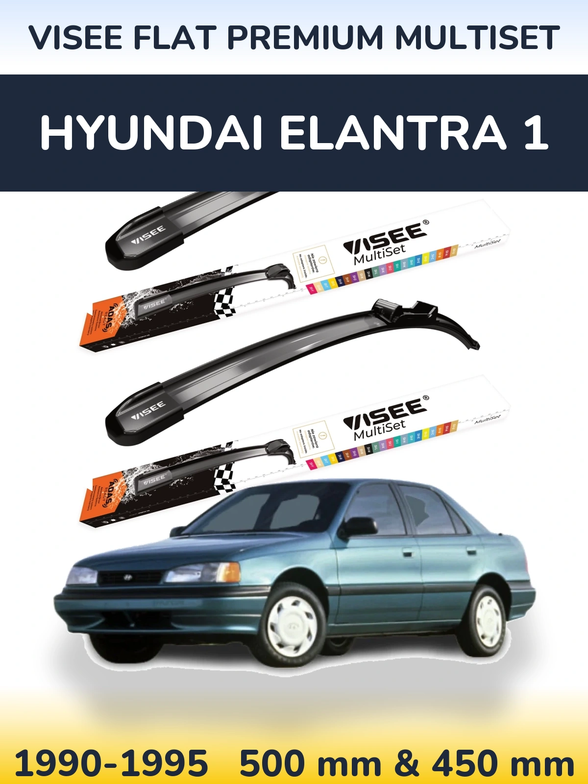 Sada předních stěračů VISEE FLAT PREMIUM MultiSet 500 a 450 mm pro Hyundai Elantra 1 1990-1995