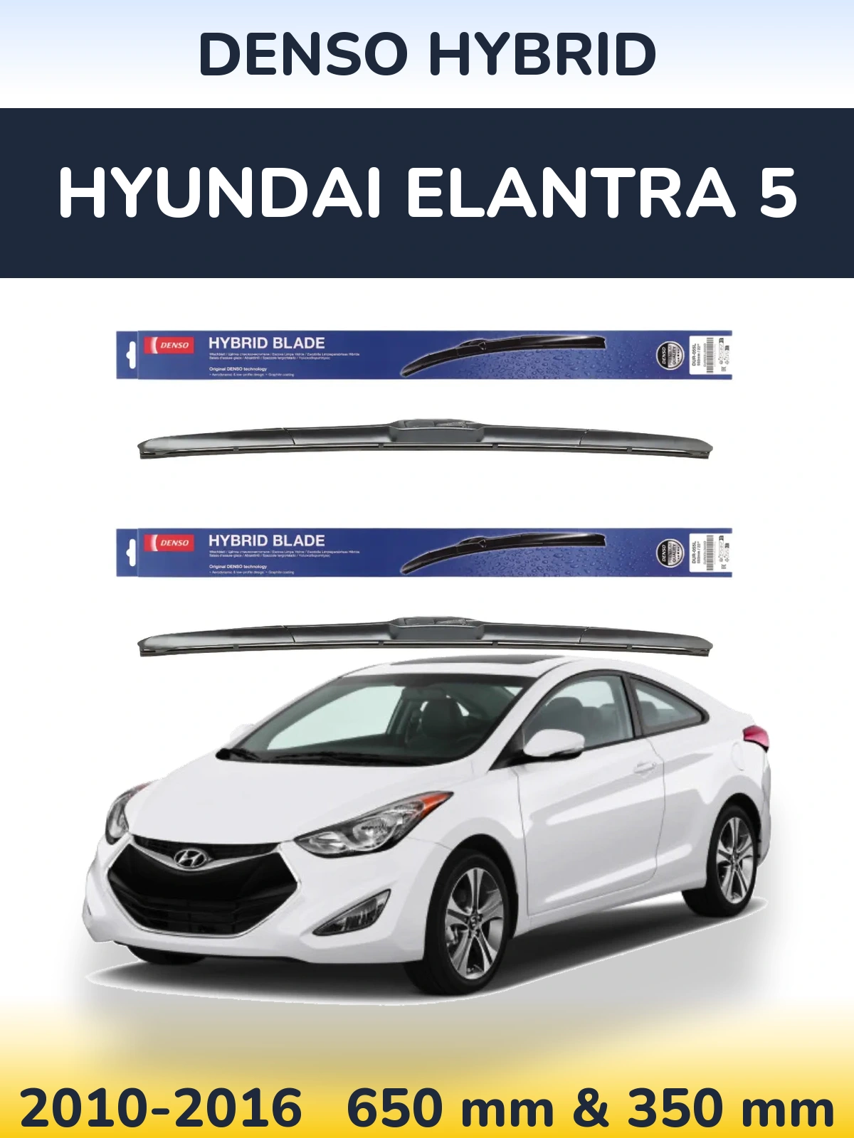Sada předních stěračů Denso Hybrid 650 a 350 mm pro Hyundai Elantra 5 2010-2016