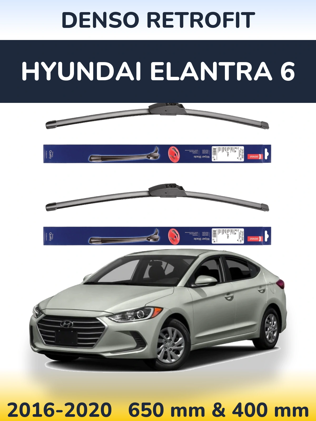 Sada předních stěračů Denso Retrofit 650 a 400 mm pro Hyundai Elantra 6 2016-2020