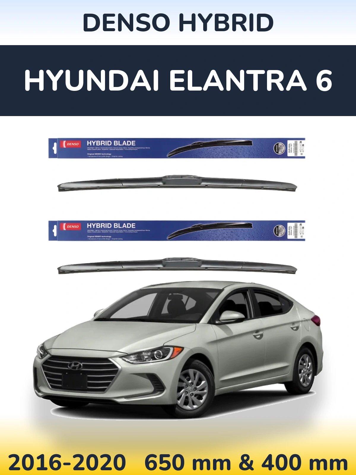 Sada předních stěračů Denso Hybrid 650 a 400 mm pro Hyundai Elantra 6 2016-2020