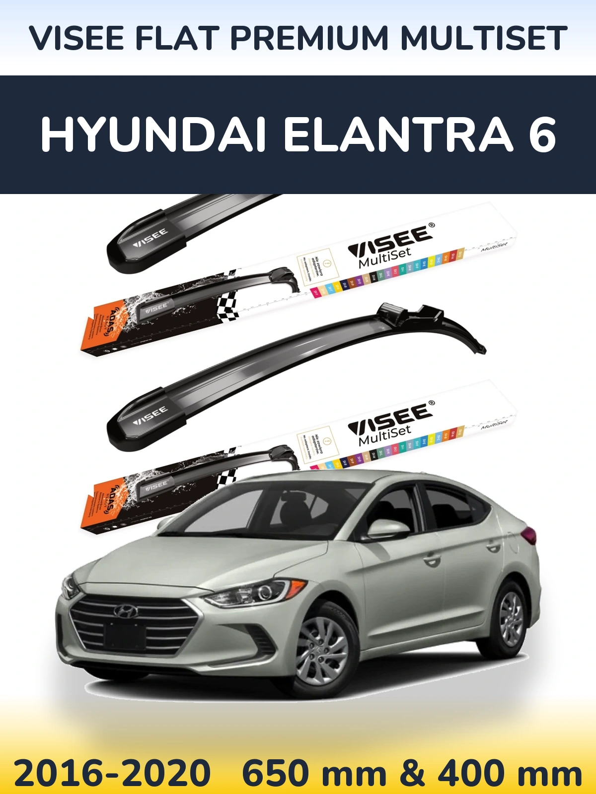 Sada předních stěračů VISEE FLAT PREMIUM MultiSet 650 a 400 mm pro Hyundai Elantra 6 2016-2020