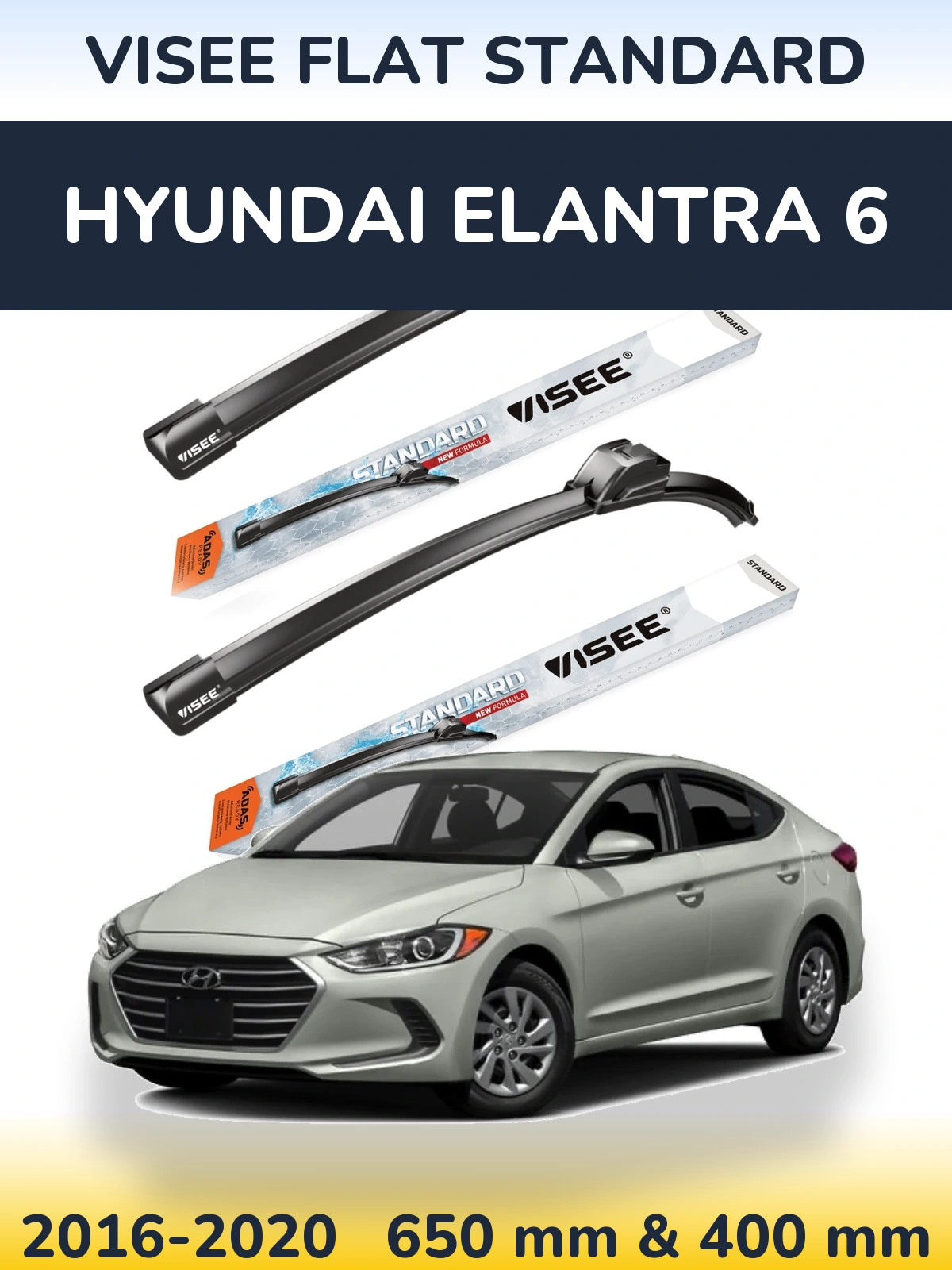 Sada předních stěračů VISEE FLAT STANDARD 650 a 400 mm pro Hyundai Elantra 6 2016-2020