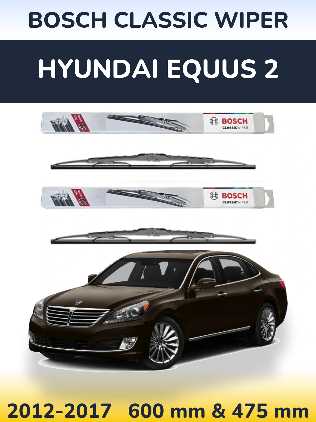 Sada předních stěračů BOSCH Classic Wiper 600 a 475 mm pro Hyundai Equus 2 2012-2017