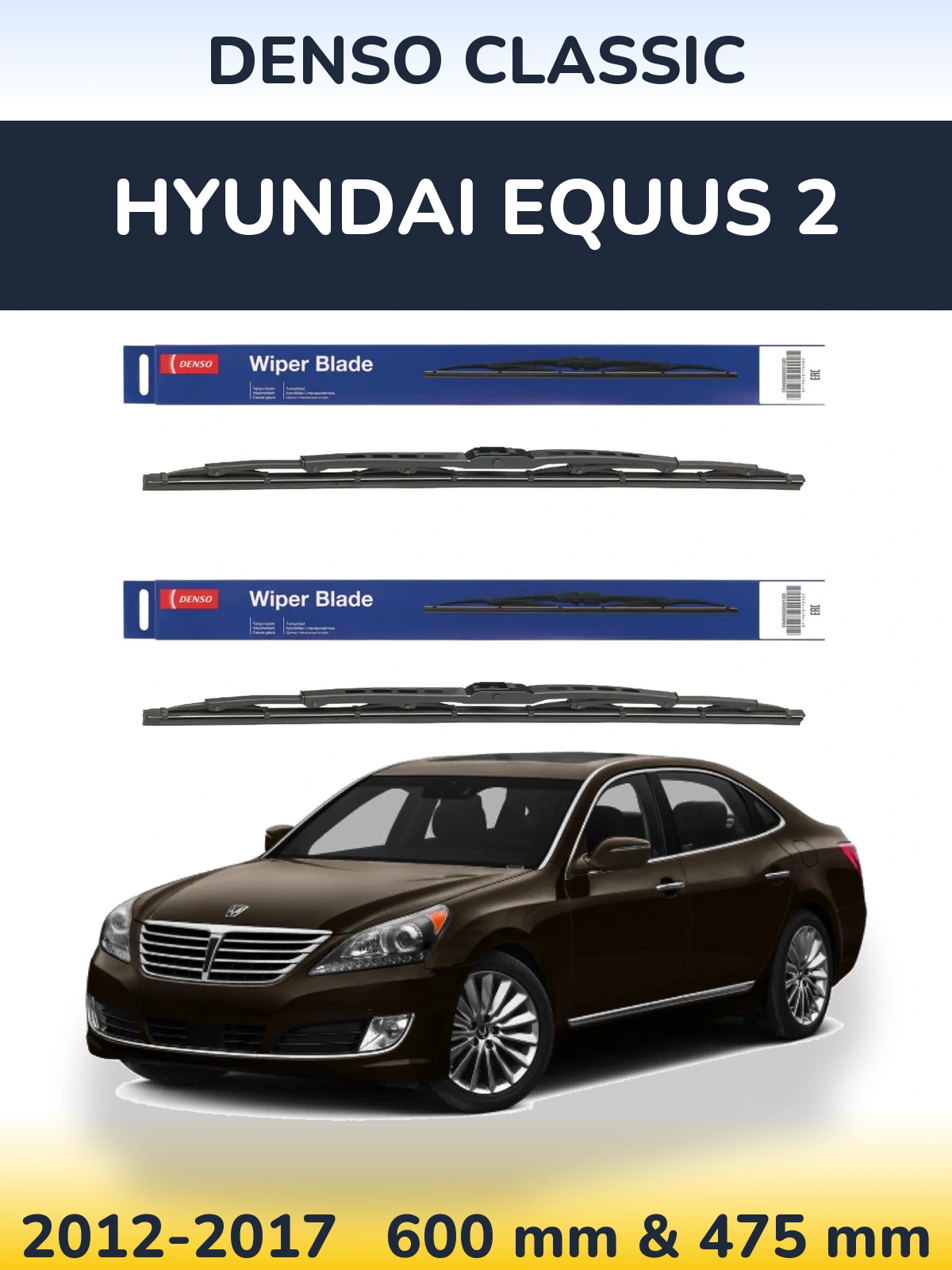 Sada předních stěračů Denso Classic 600 a 475 mm pro Hyundai Equus 2 2012-2017