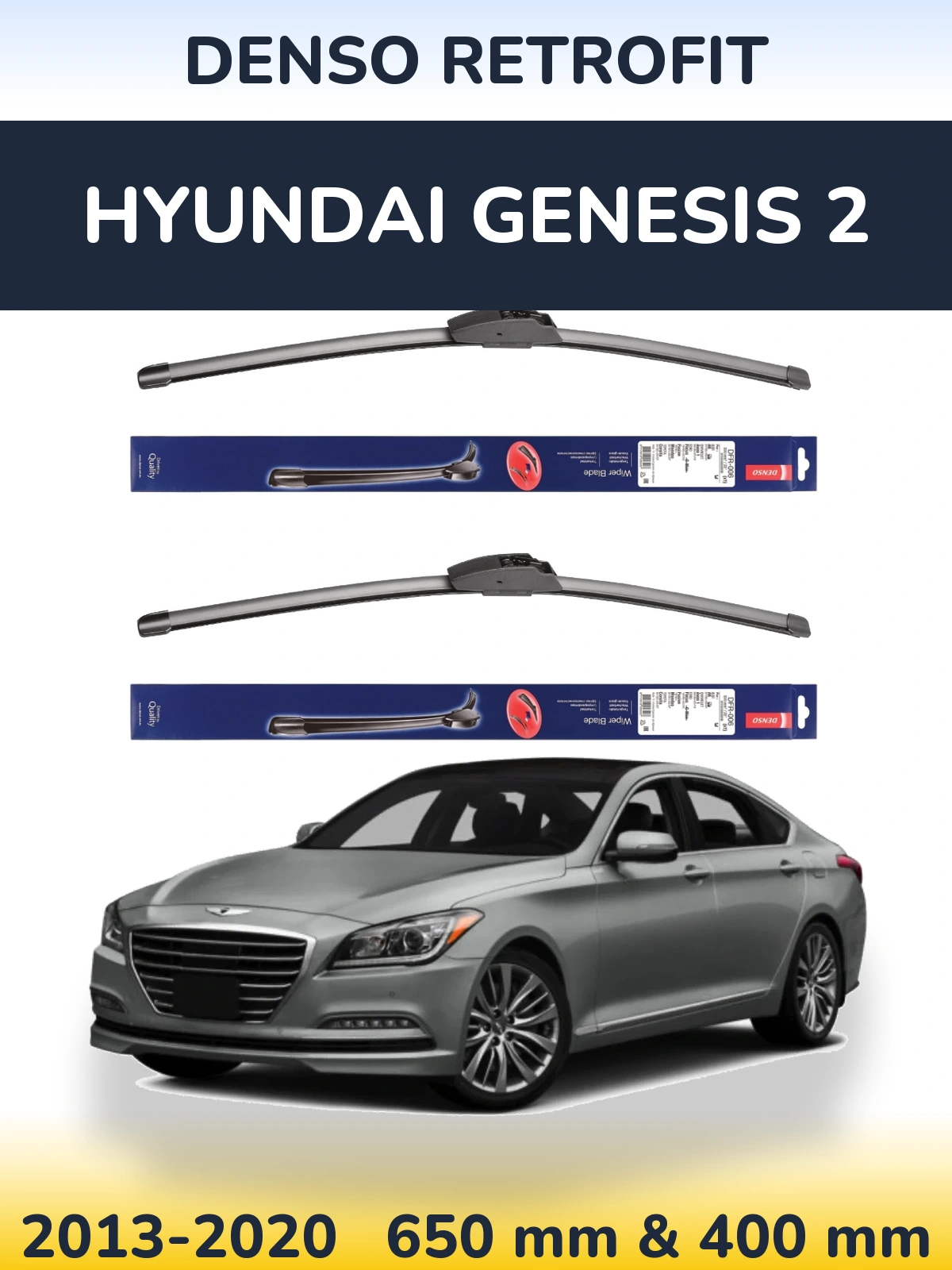 Sada předních stěračů Denso Retrofit 650 a 400 mm pro Hyundai Genesis 2 2013-2020