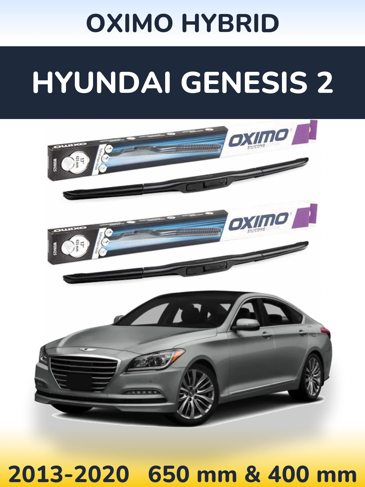 Sada předních stěračů Oximo Hybrid 650 a 400 mm pro Hyundai Genesis 2 2013-2020