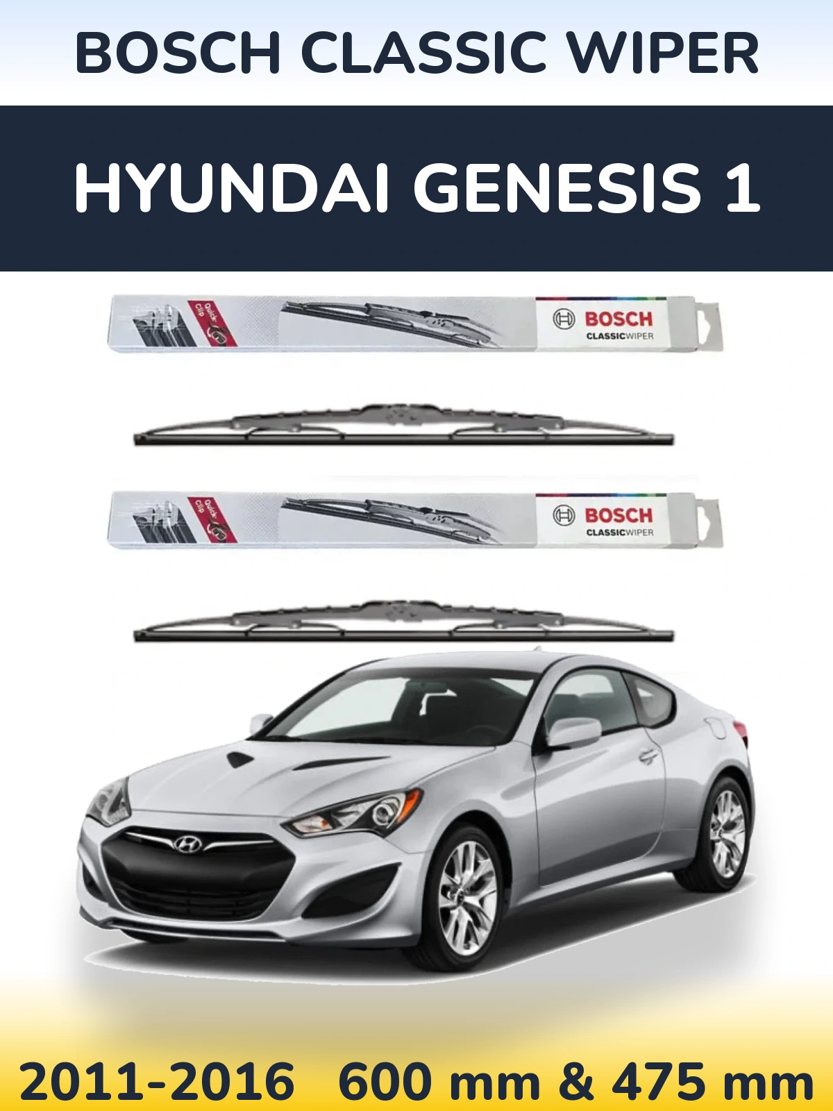 Sada předních stěračů BOSCH Classic Wiper 600 a 475 mm pro Hyundai Genesis 1 2011-2016
