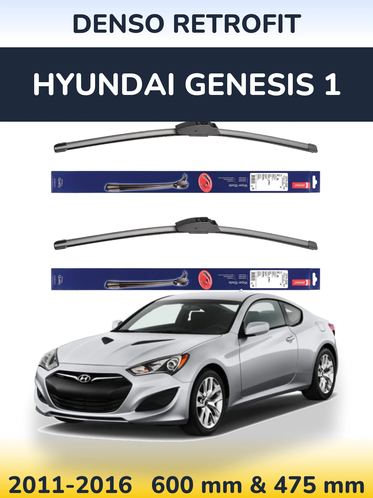 Sada předních stěračů Denso Retrofit 600 a 475 mm pro Hyundai Genesis 1 2011-2016
