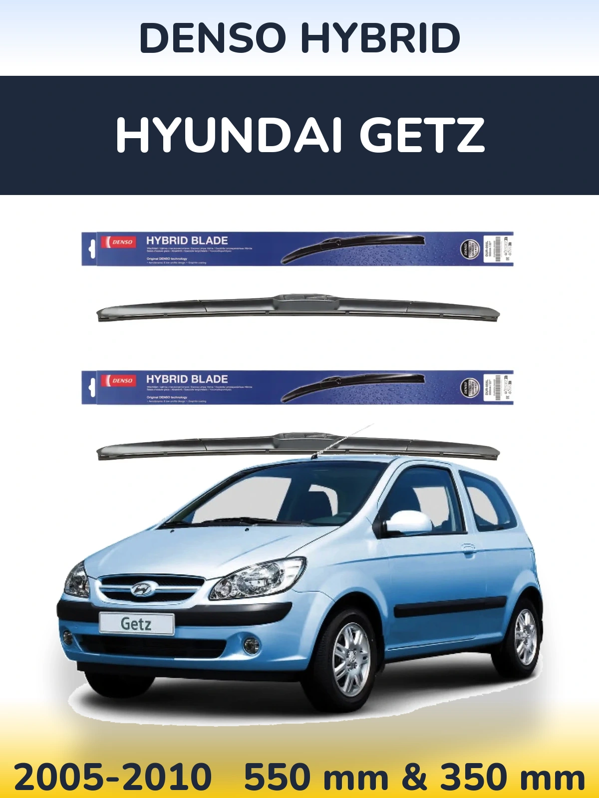 Sada předních stěračů Denso Hybrid 550 a 350 mm pro Hyundai Getz 2005-2010