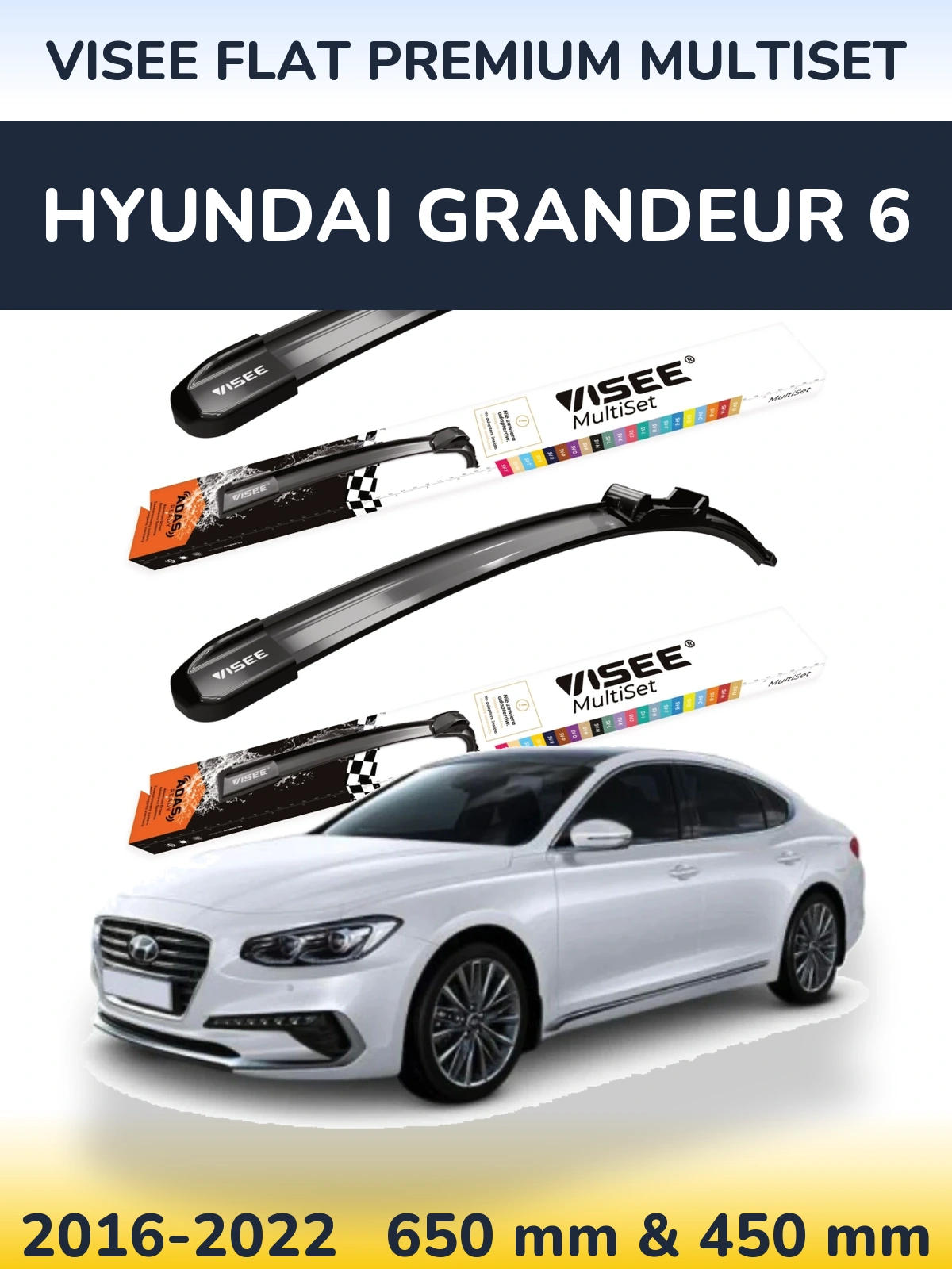 Sada předních stěračů VISEE FLAT PREMIUM MultiSet 650 a 450 mm pro Hyundai Grandeur 6 2016-2022