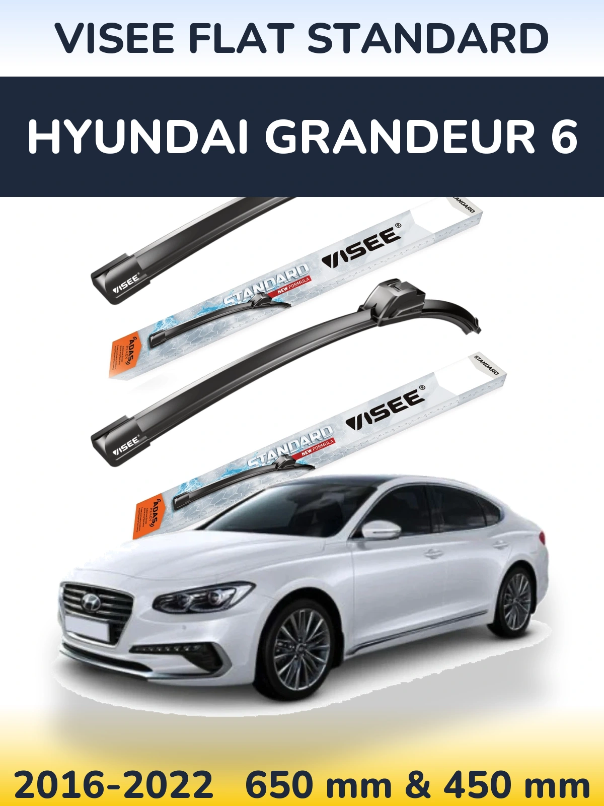 Sada předních stěračů VISEE FLAT STANDARD 650 a 450 mm pro Hyundai Grandeur 6 2016-2022
