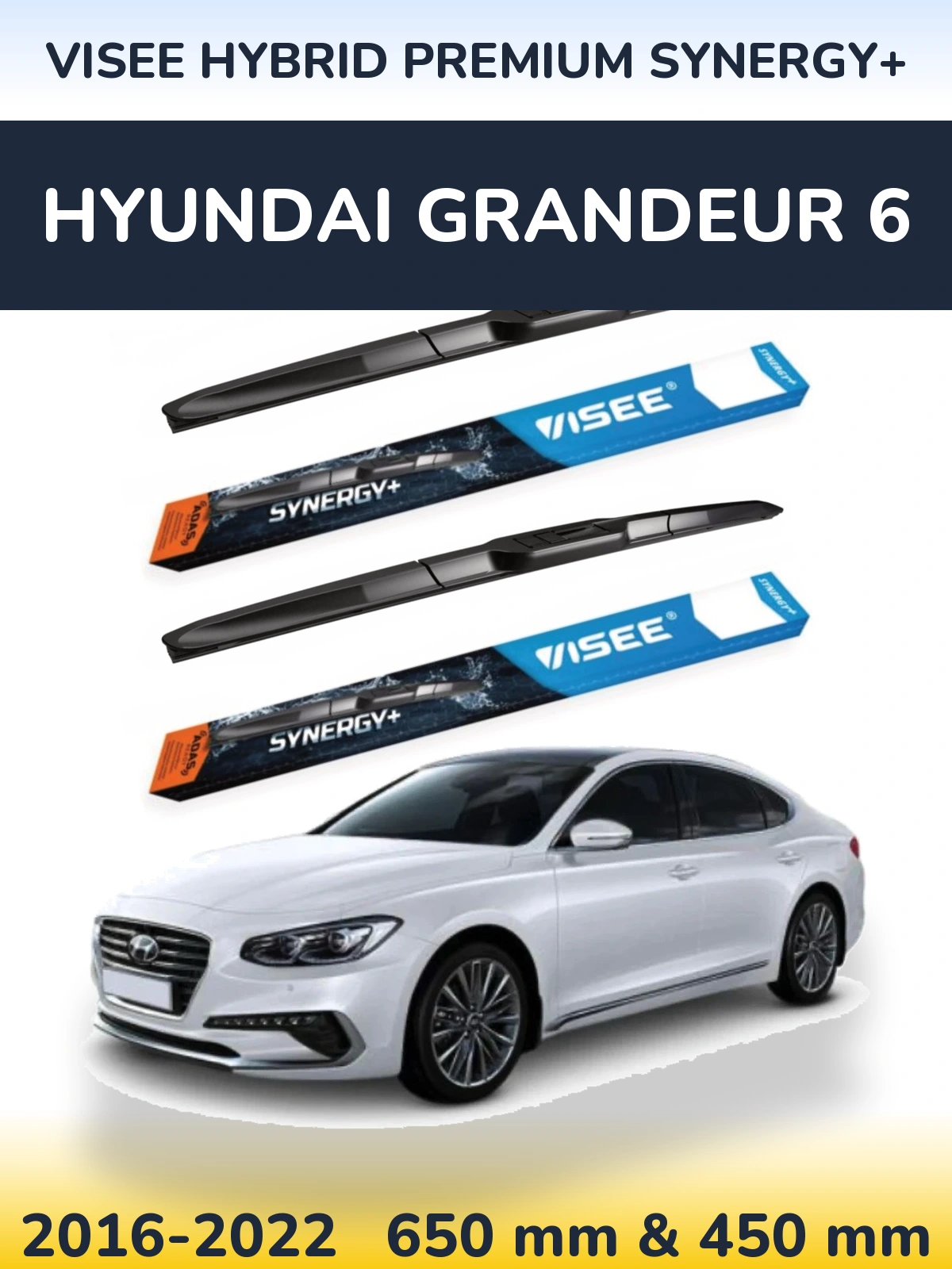 Sada předních stěračů VISEE HYBRID PREMIUM SYNERGY+ 650 a 450 mm pro Hyundai Grandeur 6 2016-2022