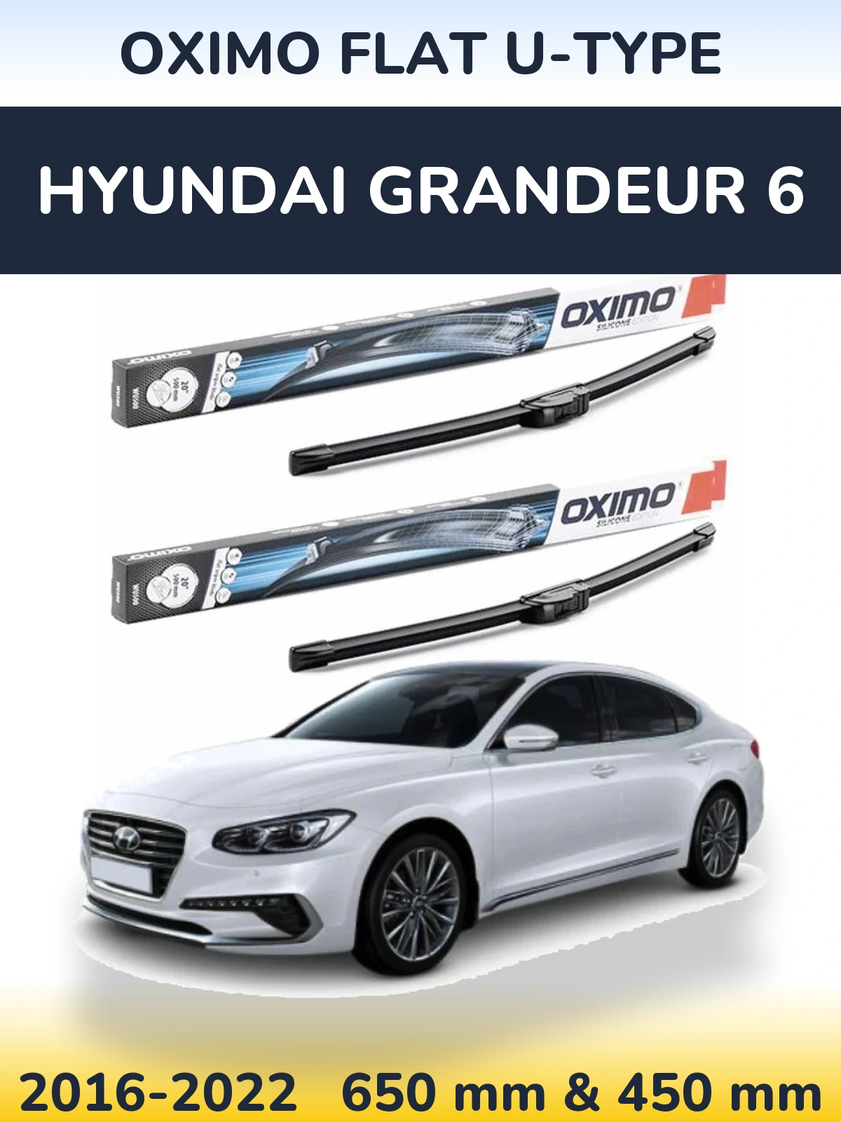 Sada předních stěračů Oximo Flat U-type 650 a 450 mm pro Hyundai Grandeur 6 2016-2022