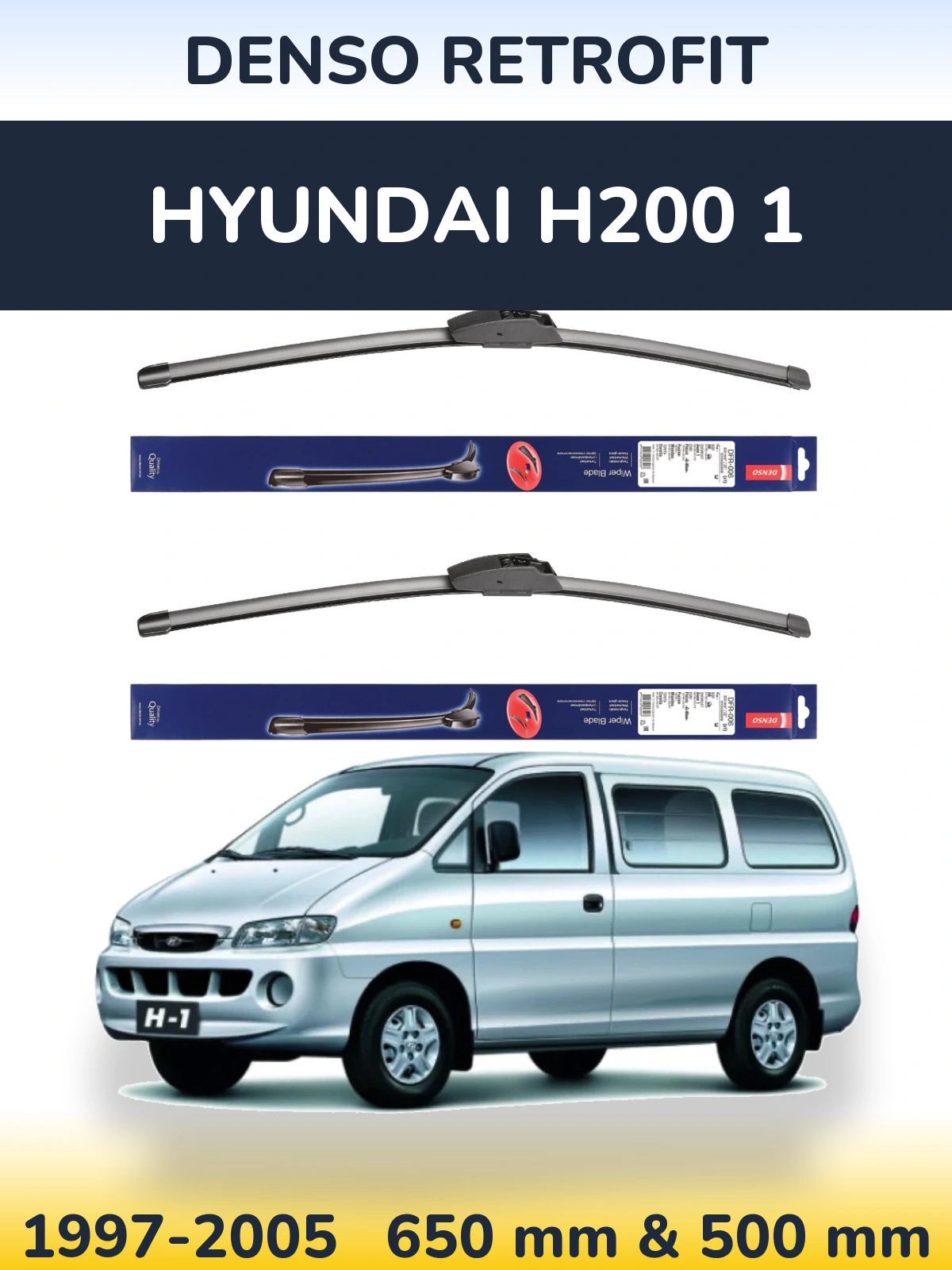 Sada předních stěračů Denso Retrofit 650 a 500 mm pro Hyundai H200 1 1997-2005