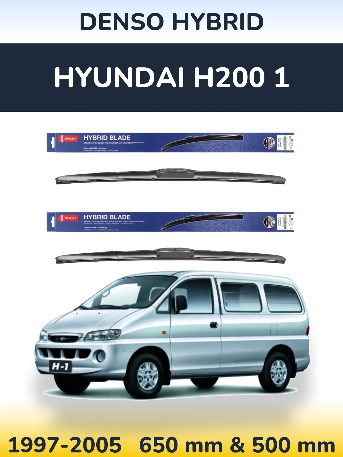 Sada předních stěračů Denso Hybrid 650 a 500 mm pro Hyundai H200 1 1997-2005