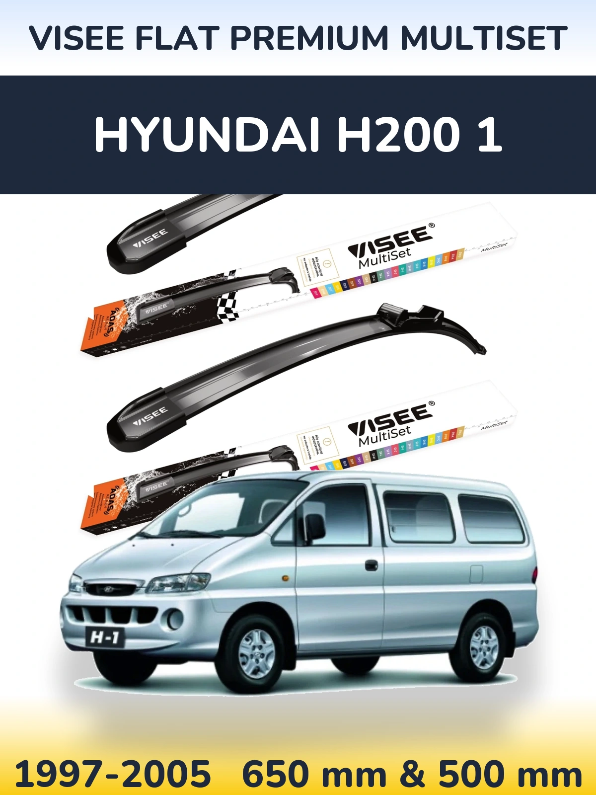 Sada předních stěračů VISEE FLAT PREMIUM MultiSet 650 a 500 mm pro Hyundai H200 1 1997-2005