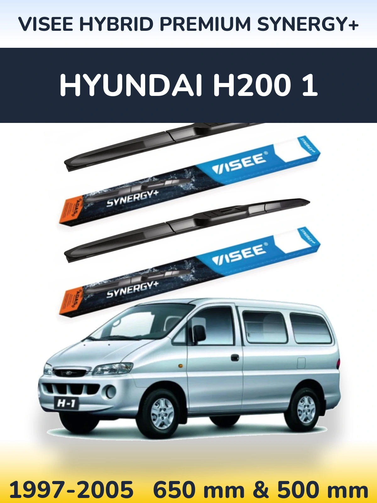 Sada předních stěračů VISEE HYBRID PREMIUM SYNERGY+ 650 a 500 mm pro Hyundai H200 1 1997-2005