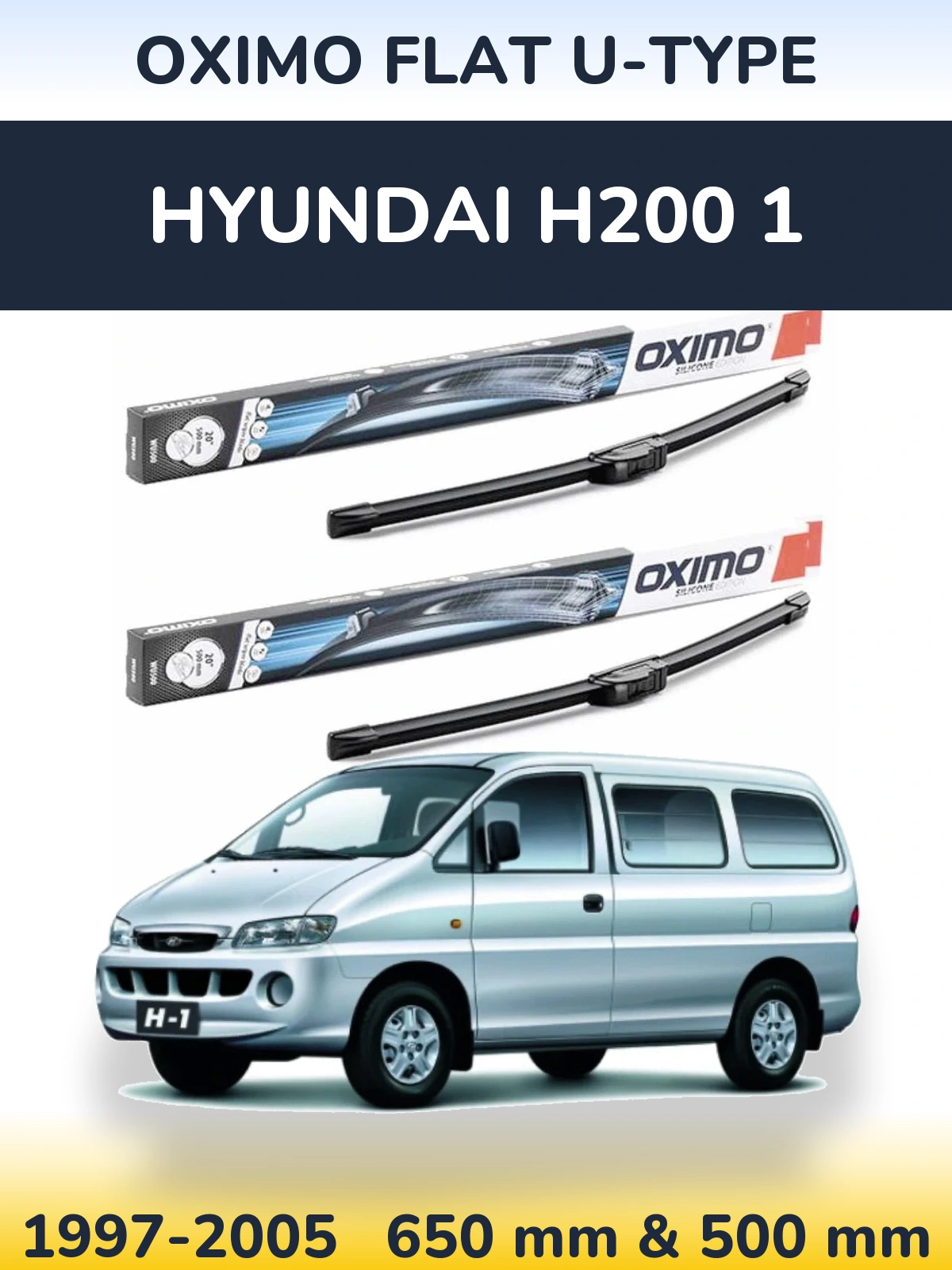 Sada předních stěračů Oximo Flat U-type 650 a 500 mm pro Hyundai H200 1 1997-2005
