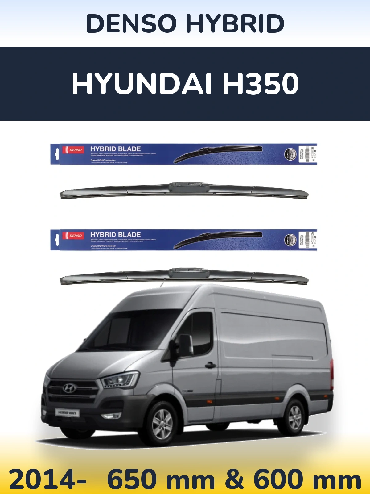 Sada předních stěračů Denso Hybrid 650 a 600 mm pro Hyundai H350 2014-2026