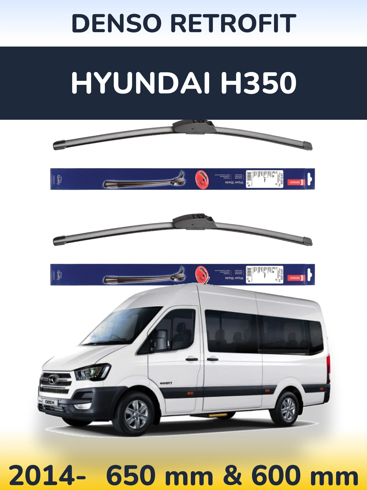 Sada předních stěračů Denso Retrofit 650 a 600 mm pro Hyundai H350 2014-2026