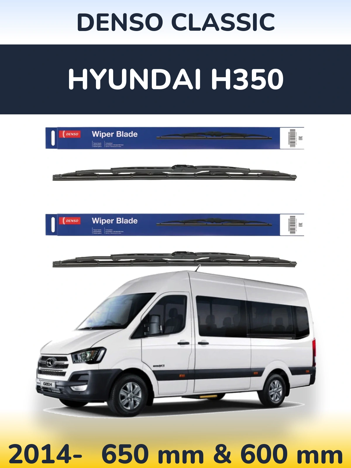 Sada předních stěračů Denso Classic 650 a 600 mm pro Hyundai H350 2014-2026