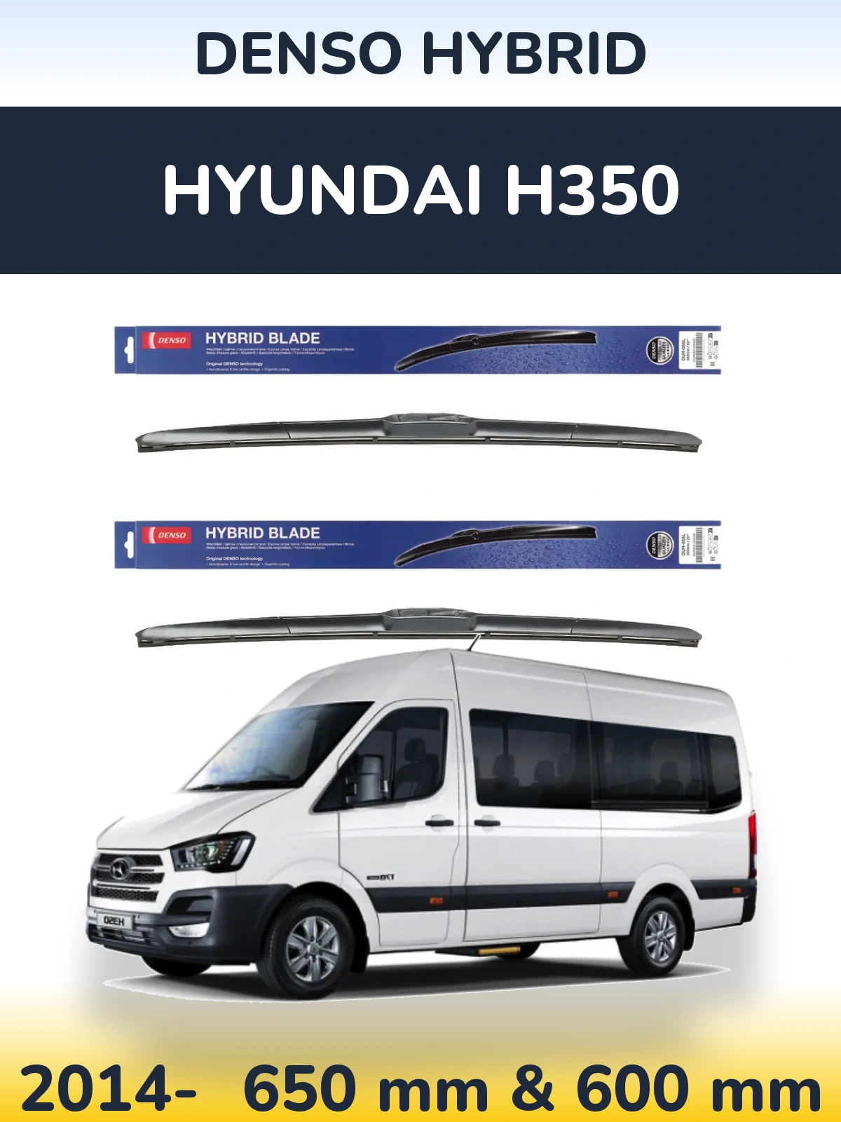 Sada předních stěračů Denso Hybrid 650 a 600 mm pro Hyundai H350 2014-2026