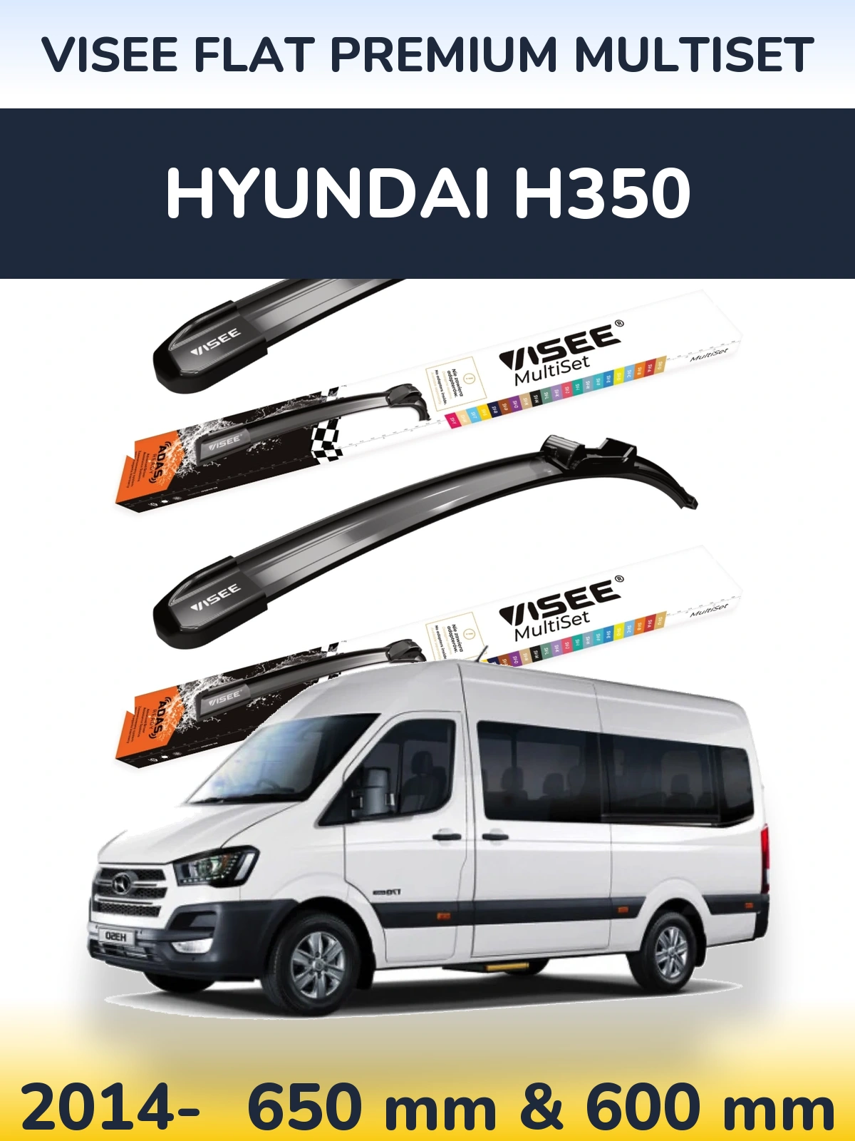 Sada předních stěračů VISEE FLAT PREMIUM MultiSet 650 a 600 mm pro Hyundai H350 2014-2026