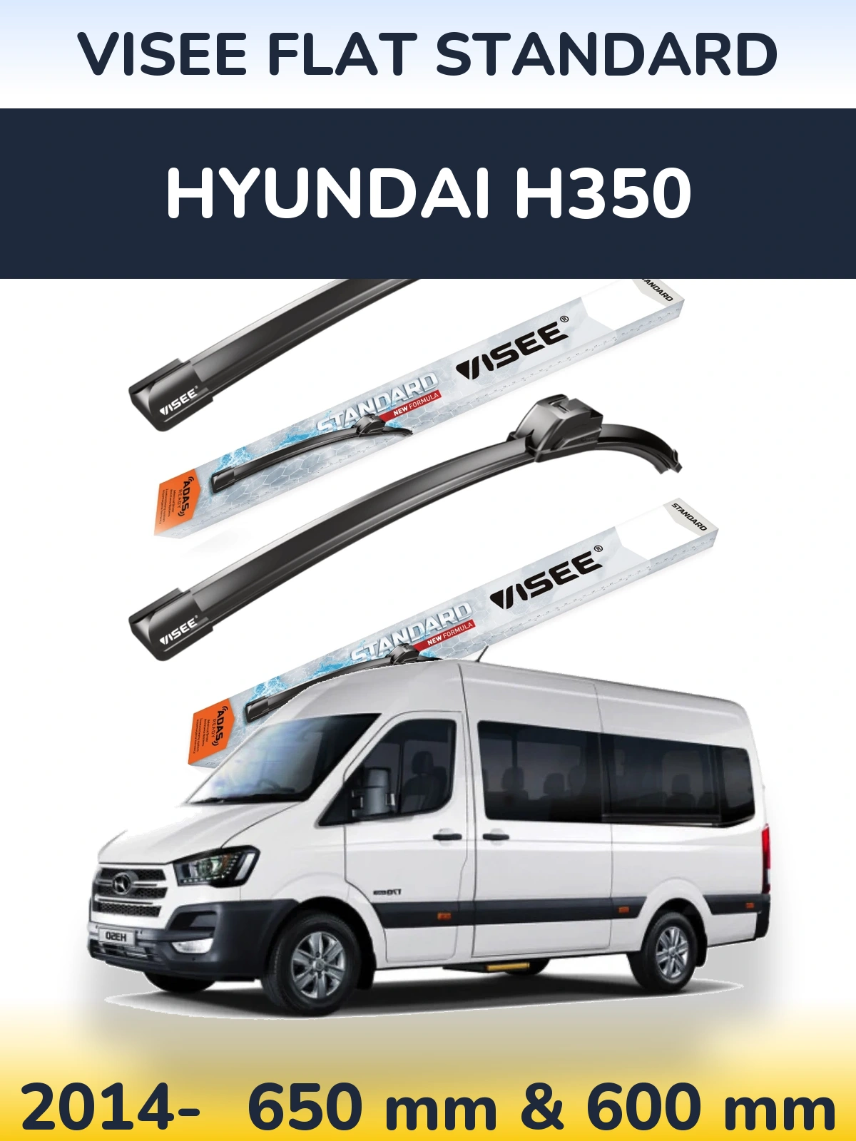 Sada předních stěračů VISEE FLAT STANDARD 650 a 600 mm pro Hyundai H350 2014-2026