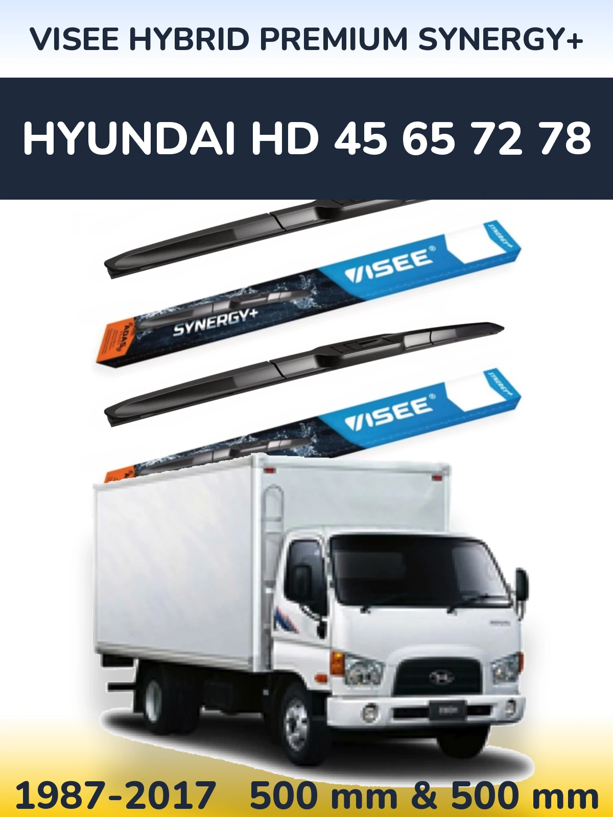 Sada předních stěračů VISEE HYBRID PREMIUM SYNERGY+ 500 a 500 mm pro Hyundai HD 45 65 72 78 1987-2017