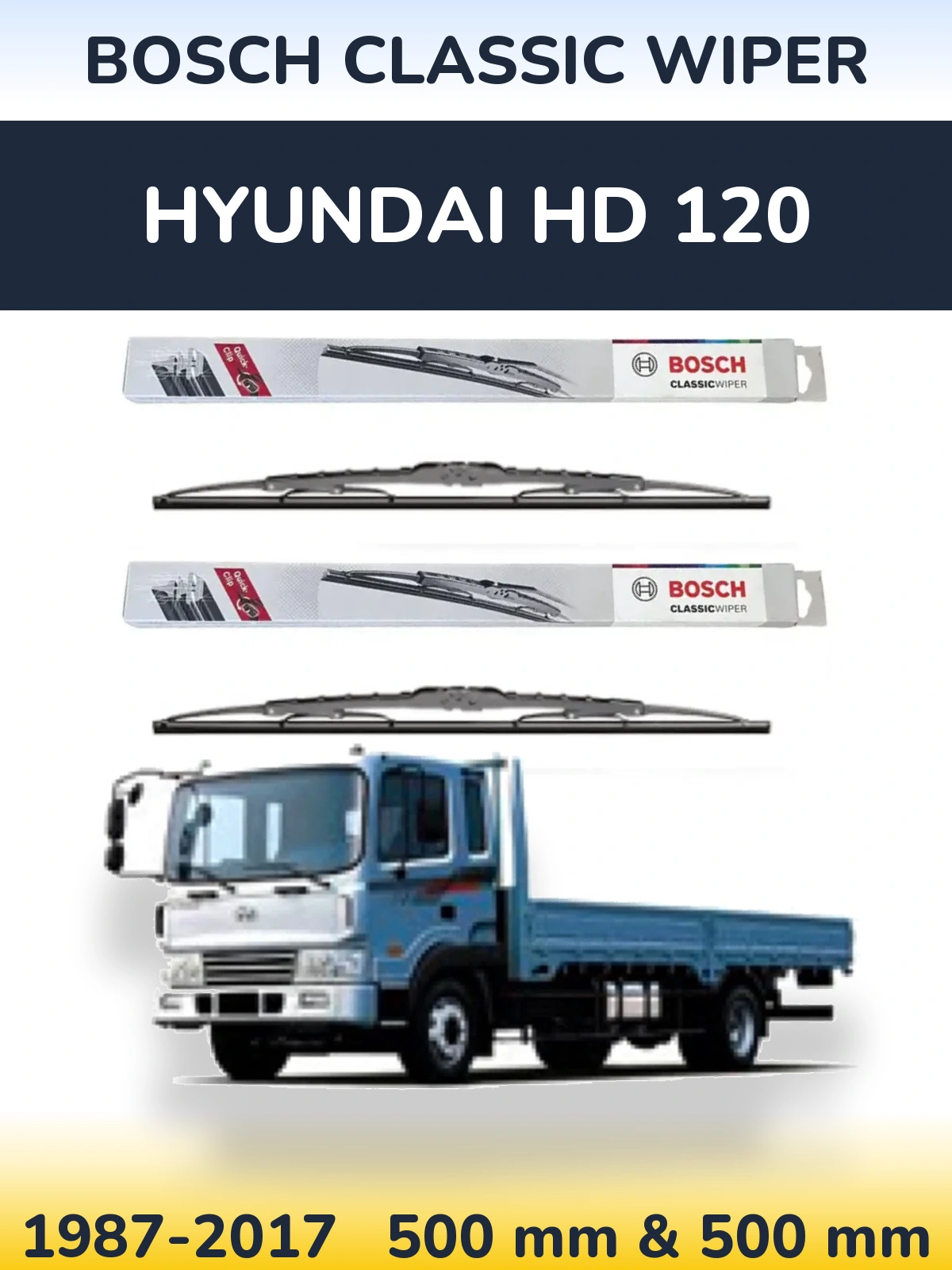 Комплект передніх щіток BOSCH Classic Wiper 500 & 500 мм для Hyundai HD 120 1987-2017