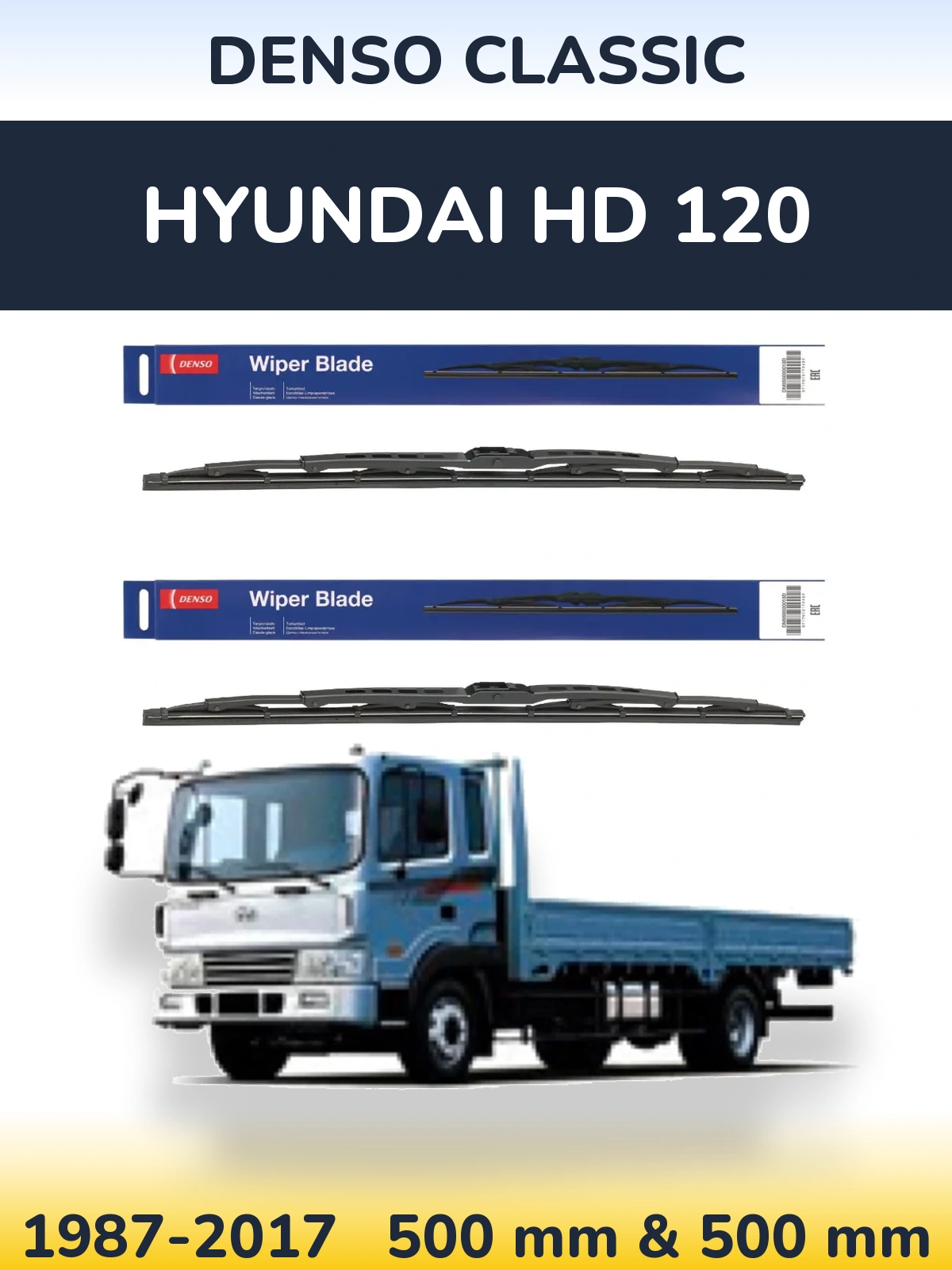 Sada předních stěračů Denso Classic 500 a 500 mm pro Hyundai HD 120 1987-2017